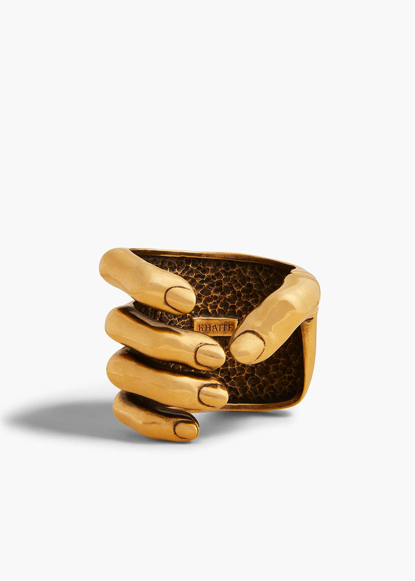 Sculpted Hand Cuff in Antique Gold