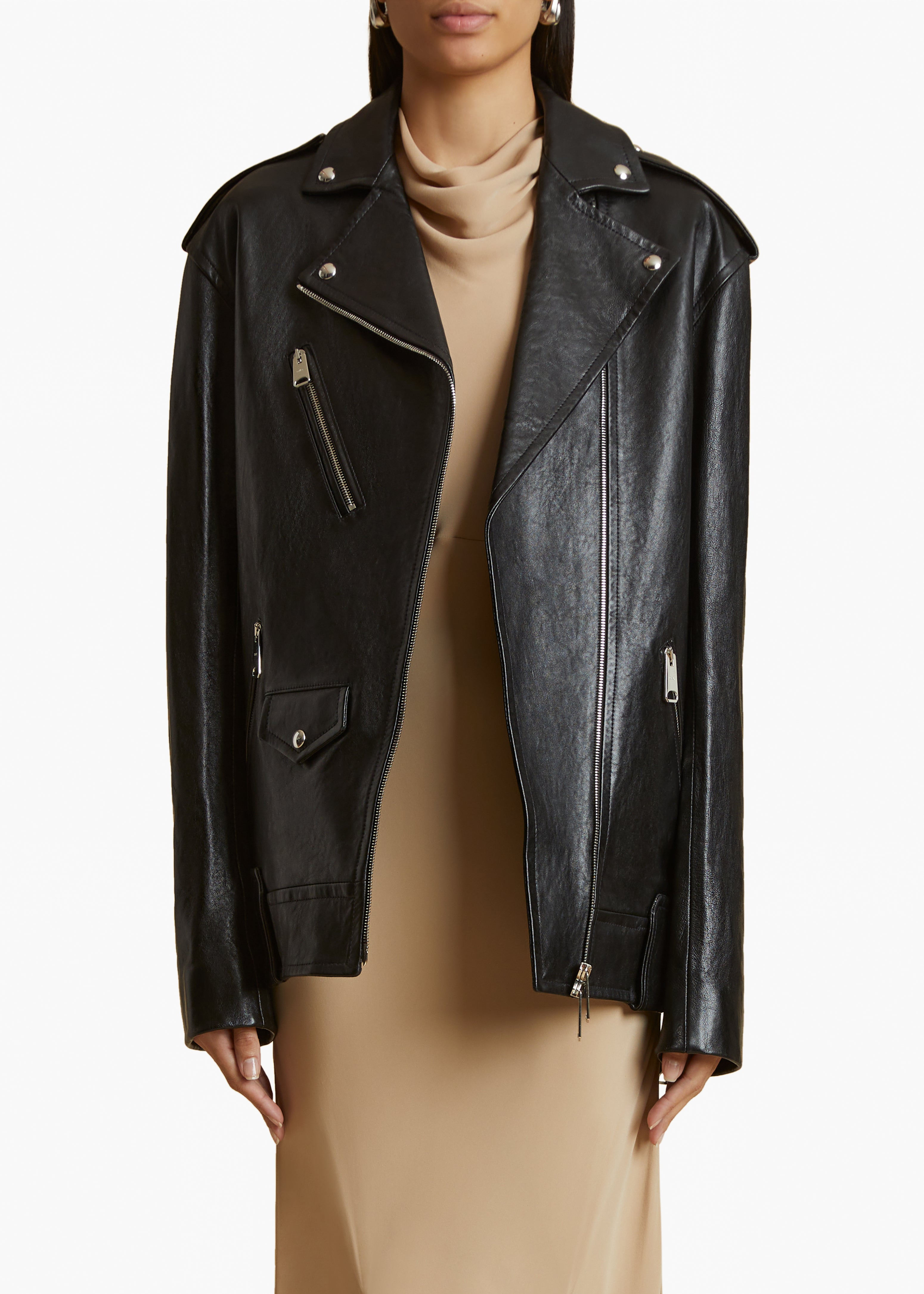 HANSON JACKET IN BLACK LEATHER FRONT VIEW