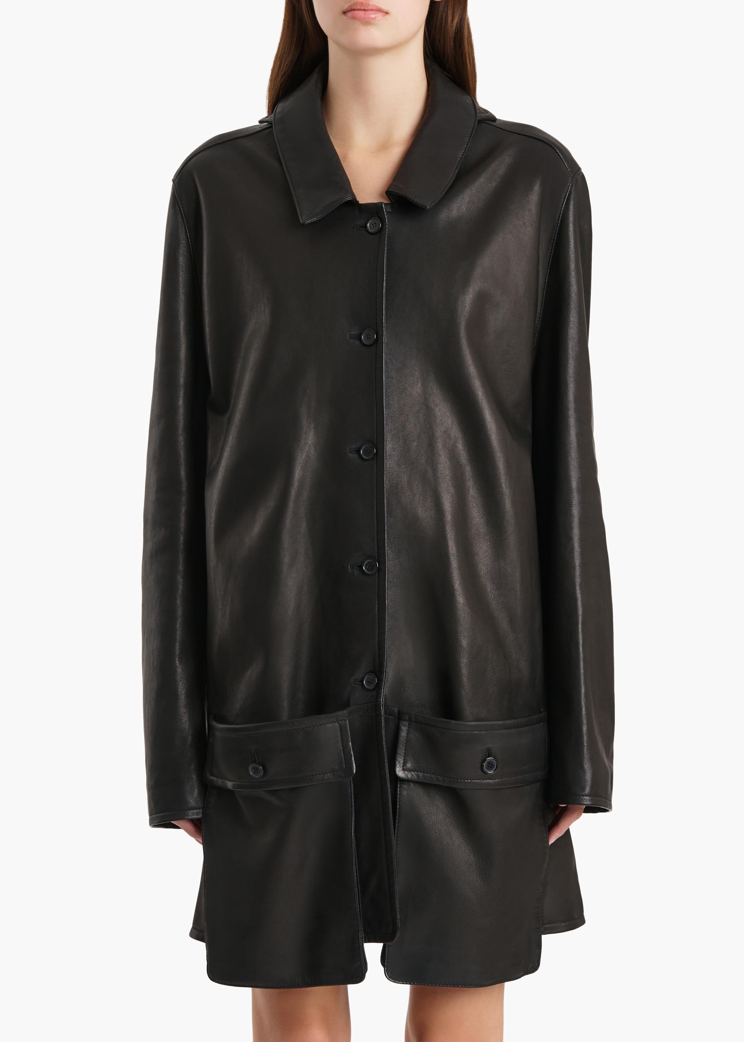 Harmon Coat in Black Washed Leather