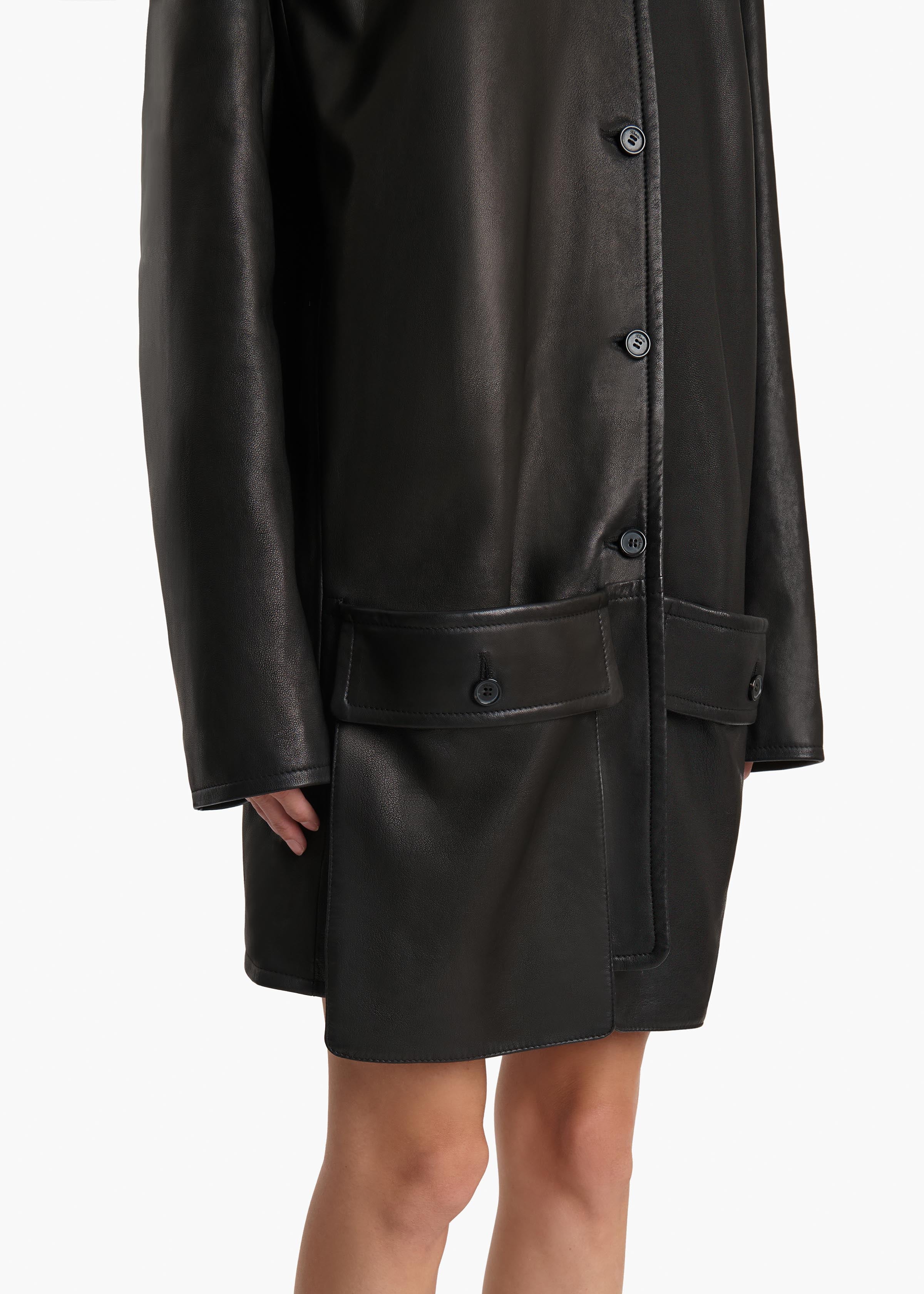 Harmon Coat in Black Washed Leather