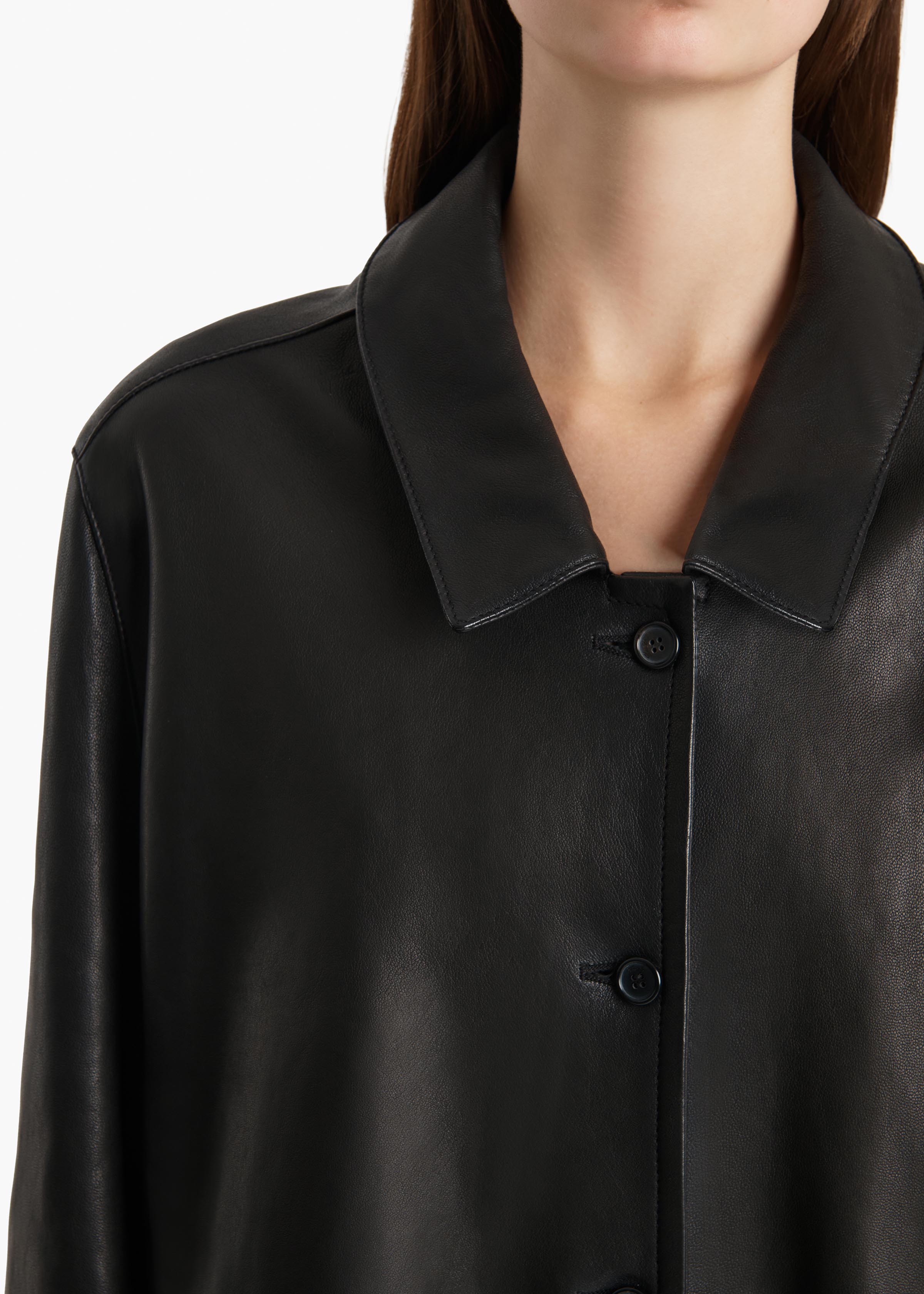 Harmon Coat in Black Washed Leather