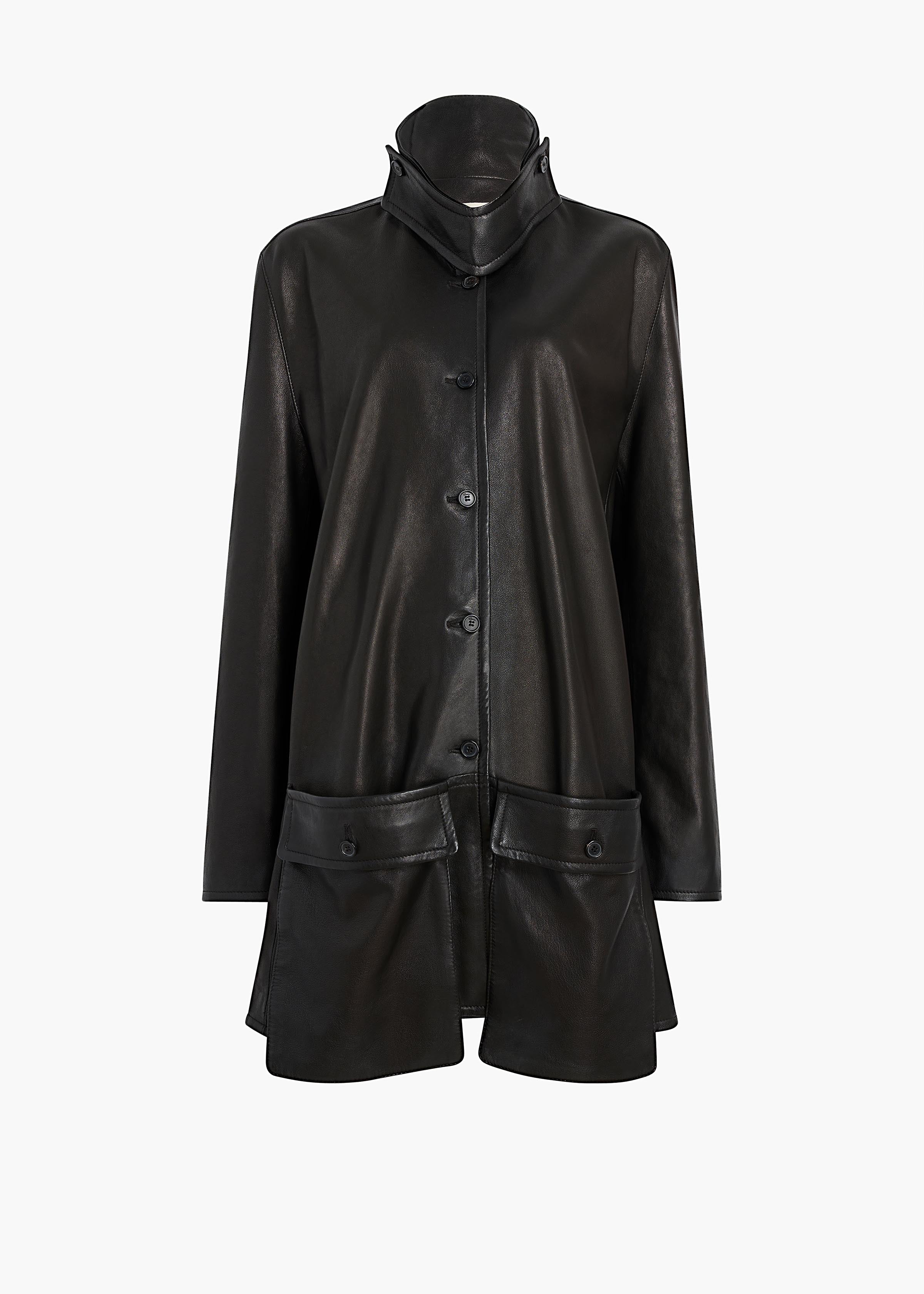 Harmon Coat in Black Washed Leather