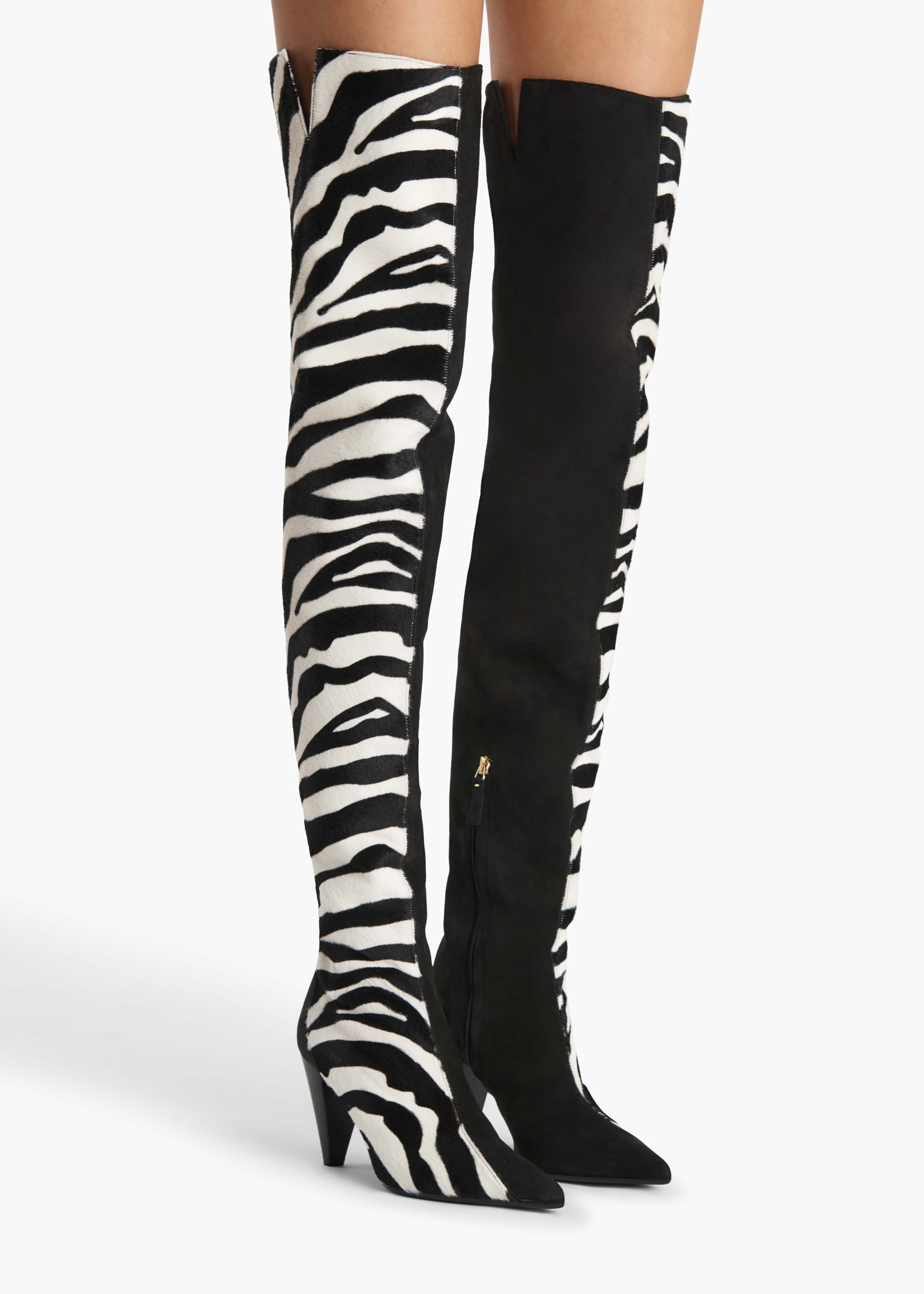 Harvey Over-the-Knee High Boot in Zebra Print Haircalf and Black