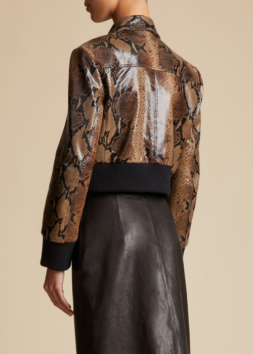 The Hector Jacket in Brown Python-Embossed Leather– KHAITE
