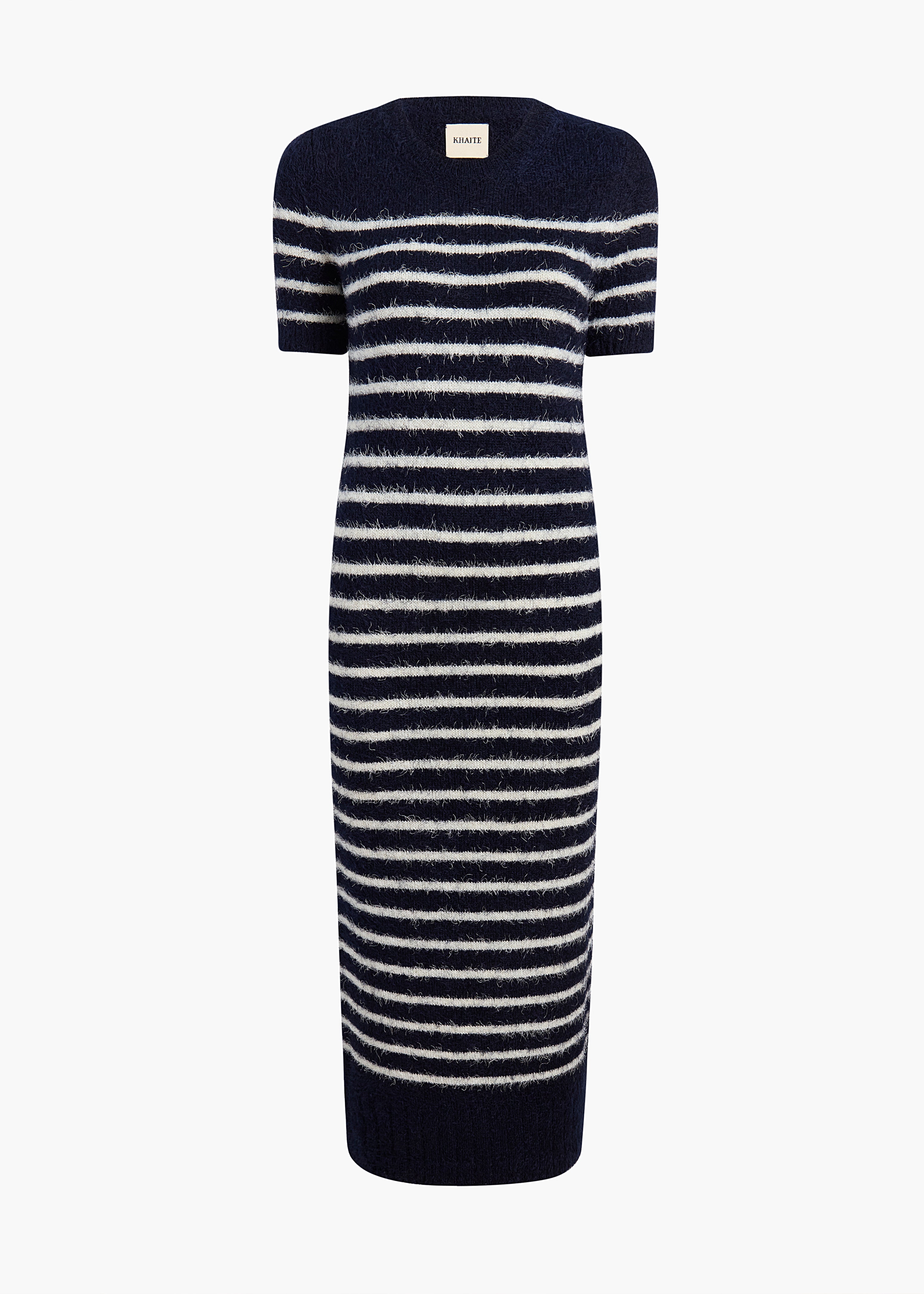 HELEN DRESS IN NAVY CREAM STRIPE FLAT