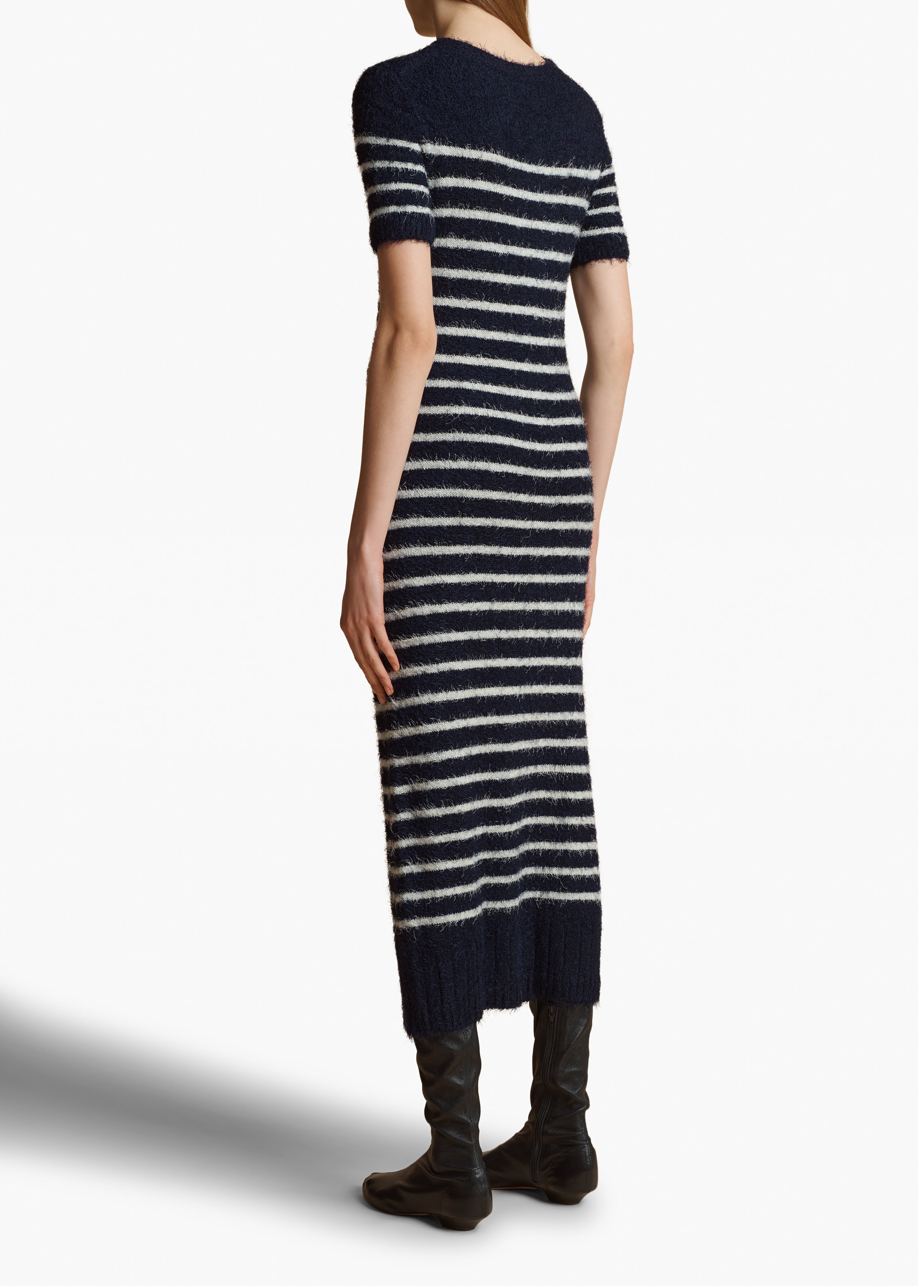 HELEN DRESS IN NAVY CREAM STRIPE BACK VIEW