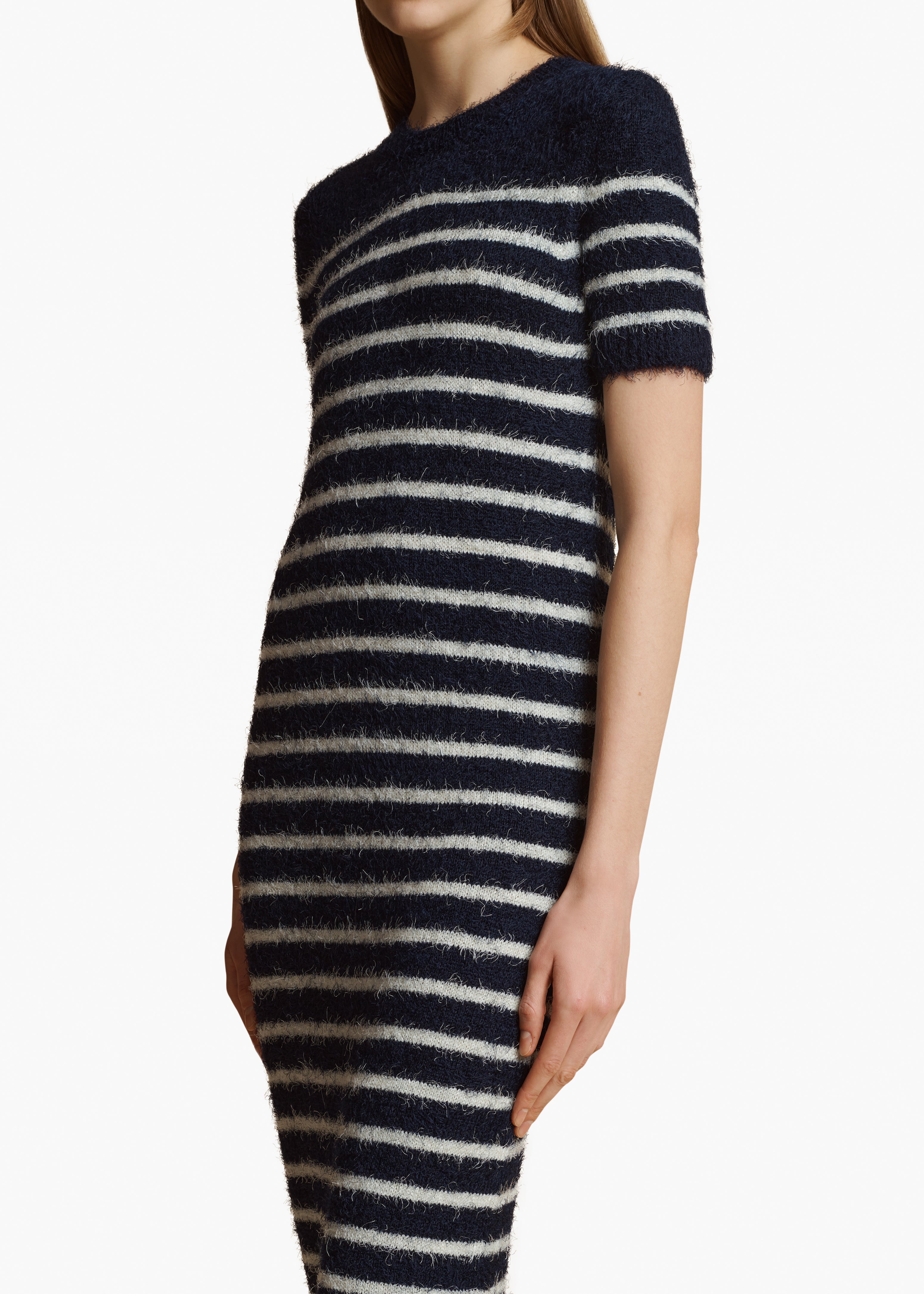 HELEN DRESS IN NAVY CREAM STRIPE DETAIL 2