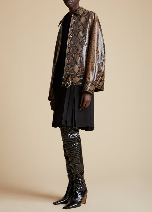 Khaite The Herman Jacket in Brown Python-Embossed Leather