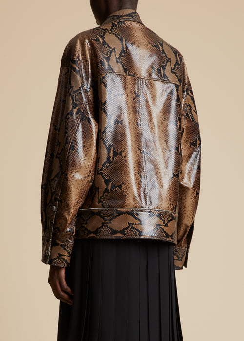 The Herman Jacket in Brown Python-Embossed Leather– KHAITE