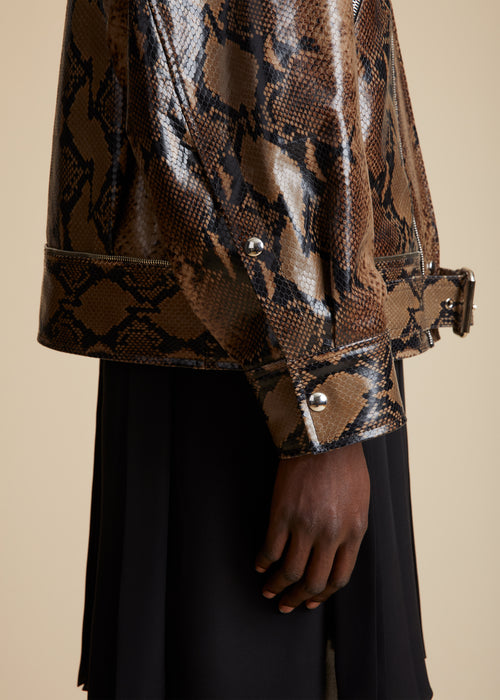 KHAITE The Hector Jacket in Brown Python-Embossed Leather
