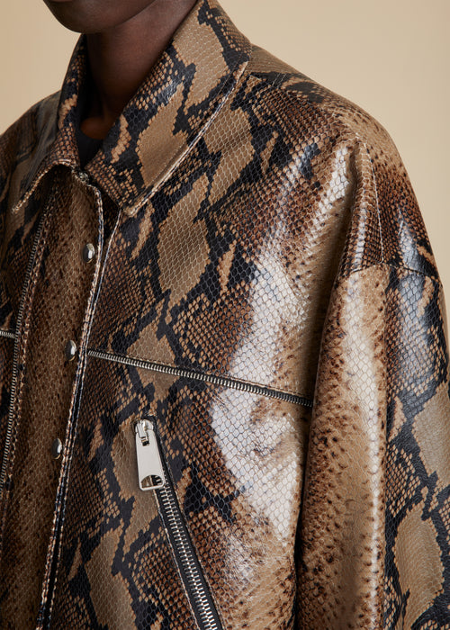 The Herman Jacket in Brown Python-Embossed Leather– KHAITE