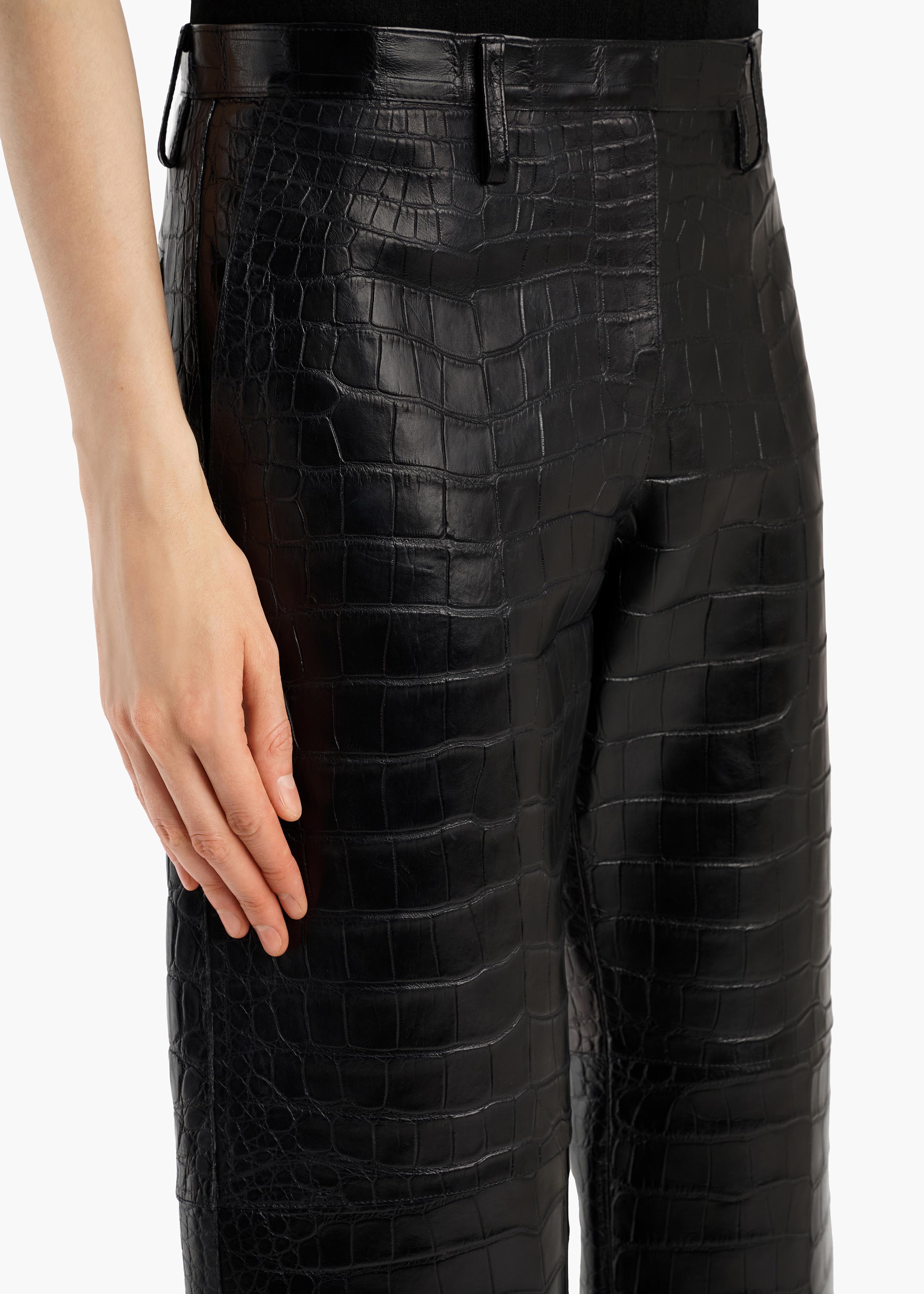 Hunter Pant in Black Croc-Embossed Leather – KHAITE