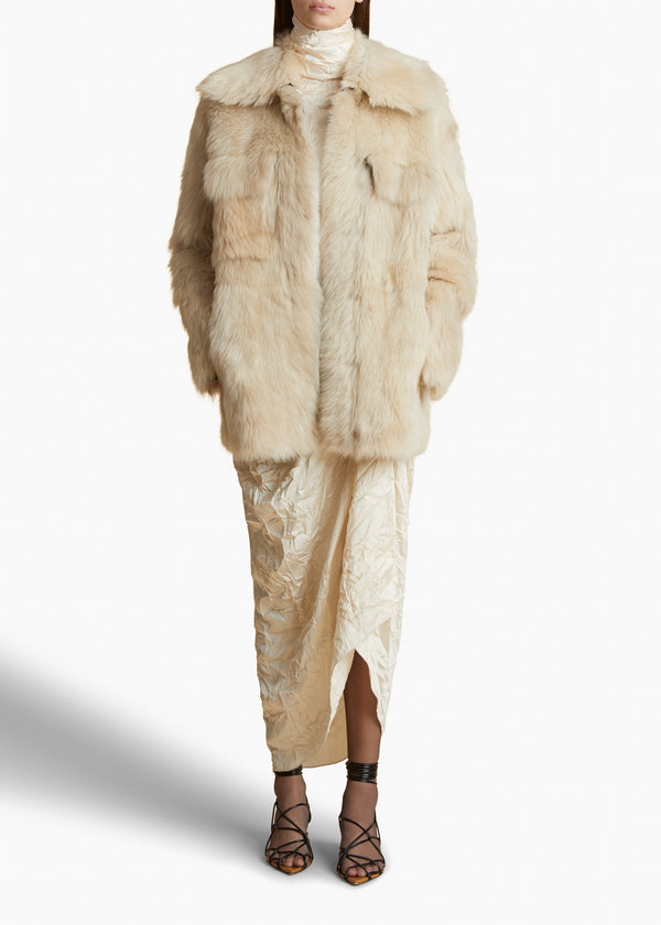 IANA JACKET IN CREAM SHEARLING FRONT VIEW STYLED