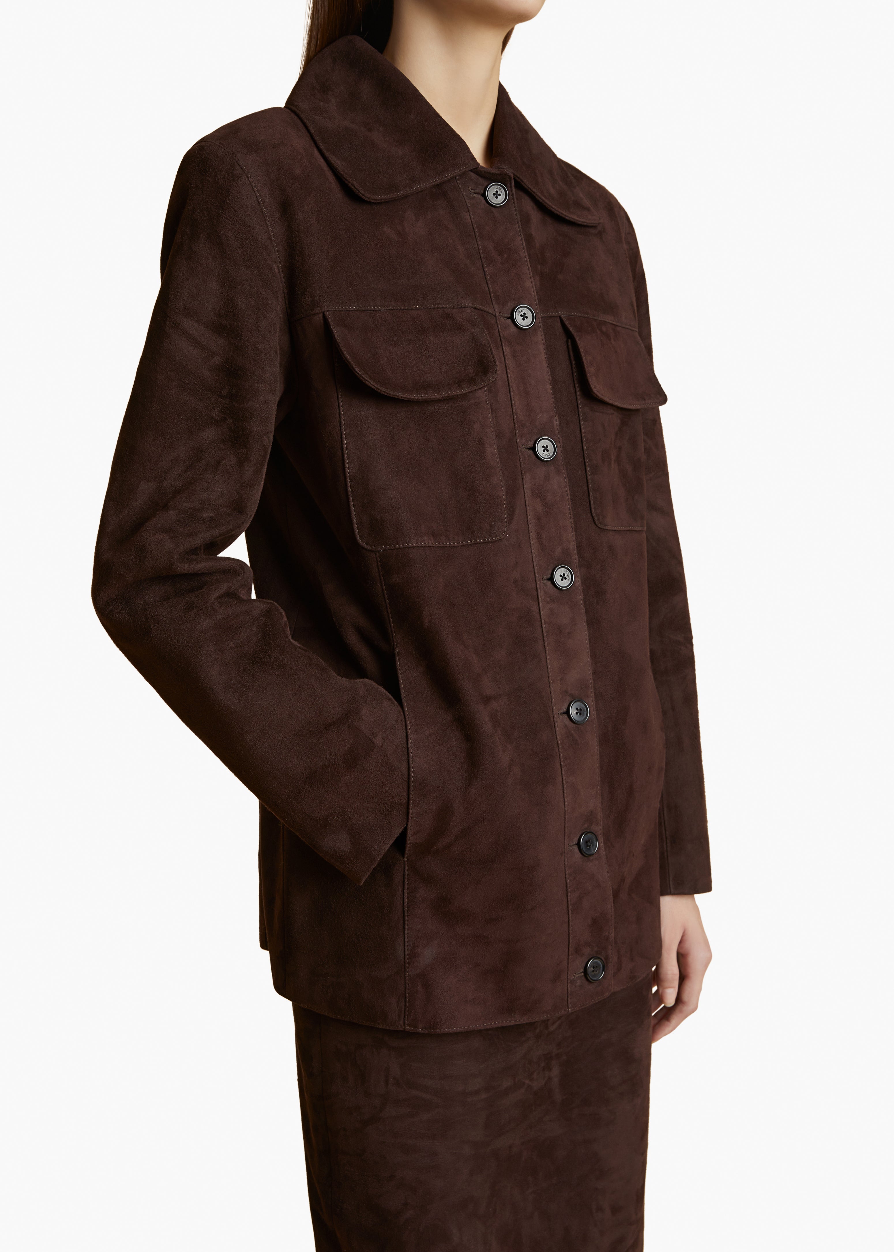 IANA JACKET IN DARK BROWN SUEDE DETAILED VIEW 1