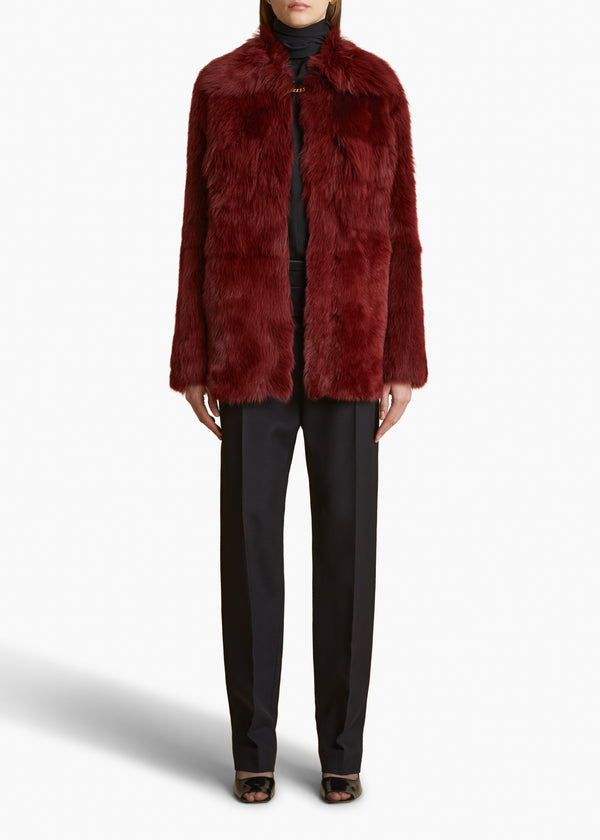 IANA JACKET IN OXBLOOD SHEARLING FRONT VIEW STYLED