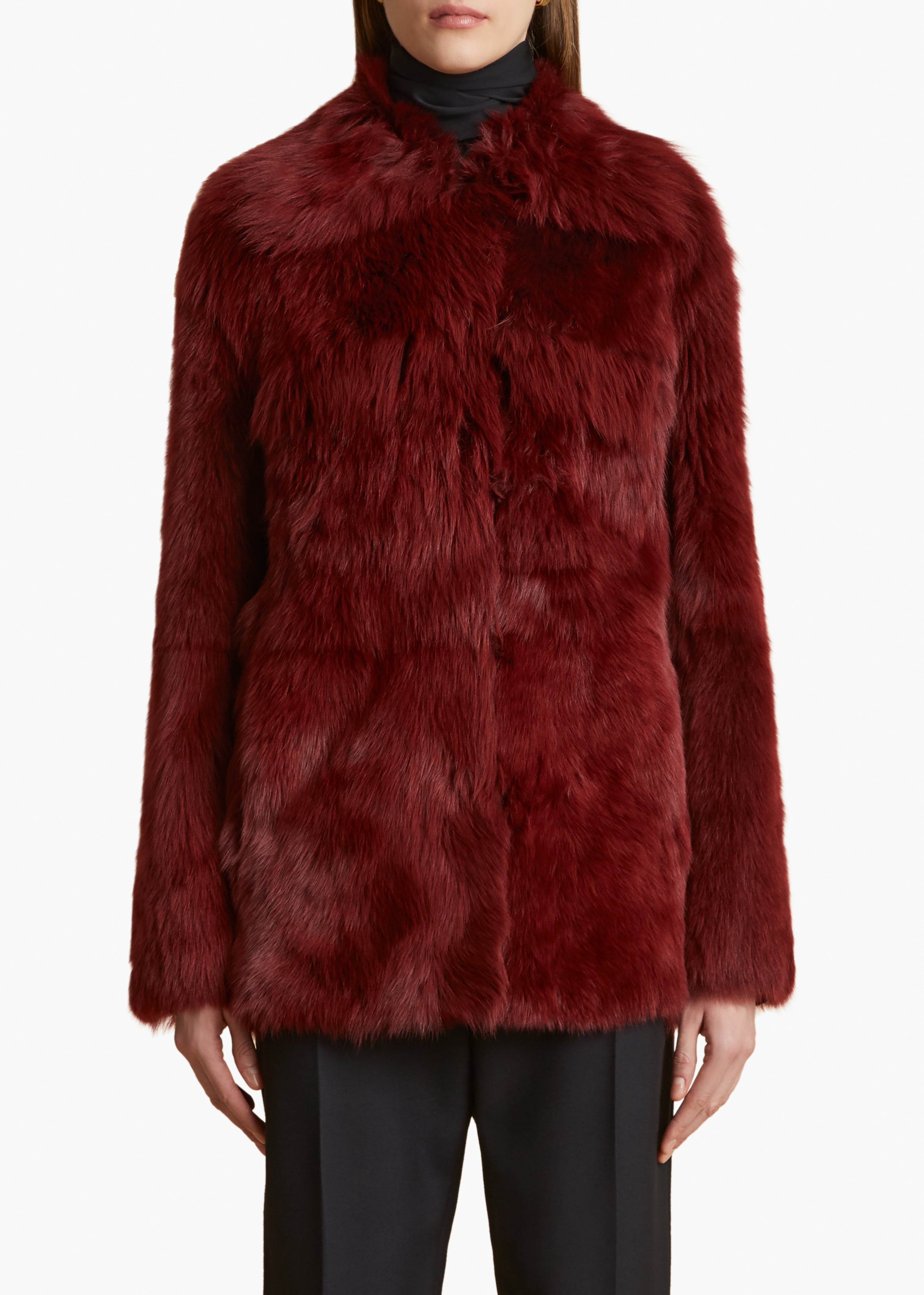 IANA JACKET IN OXBLOOD SHEARLING FRONT VIEW