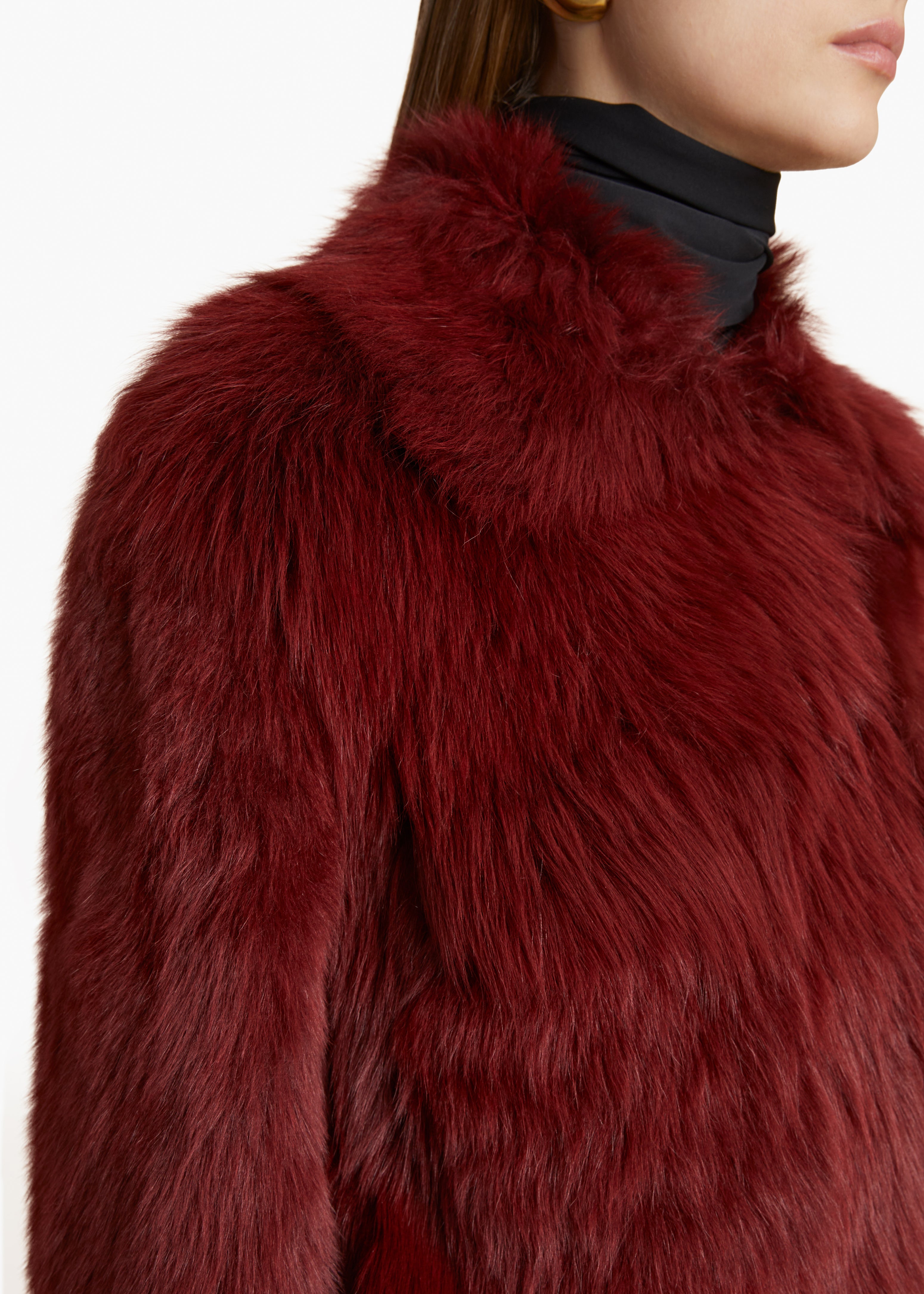 IANA JACKET IN OXBLOOD SHEARLING DETAILED VIEW 1