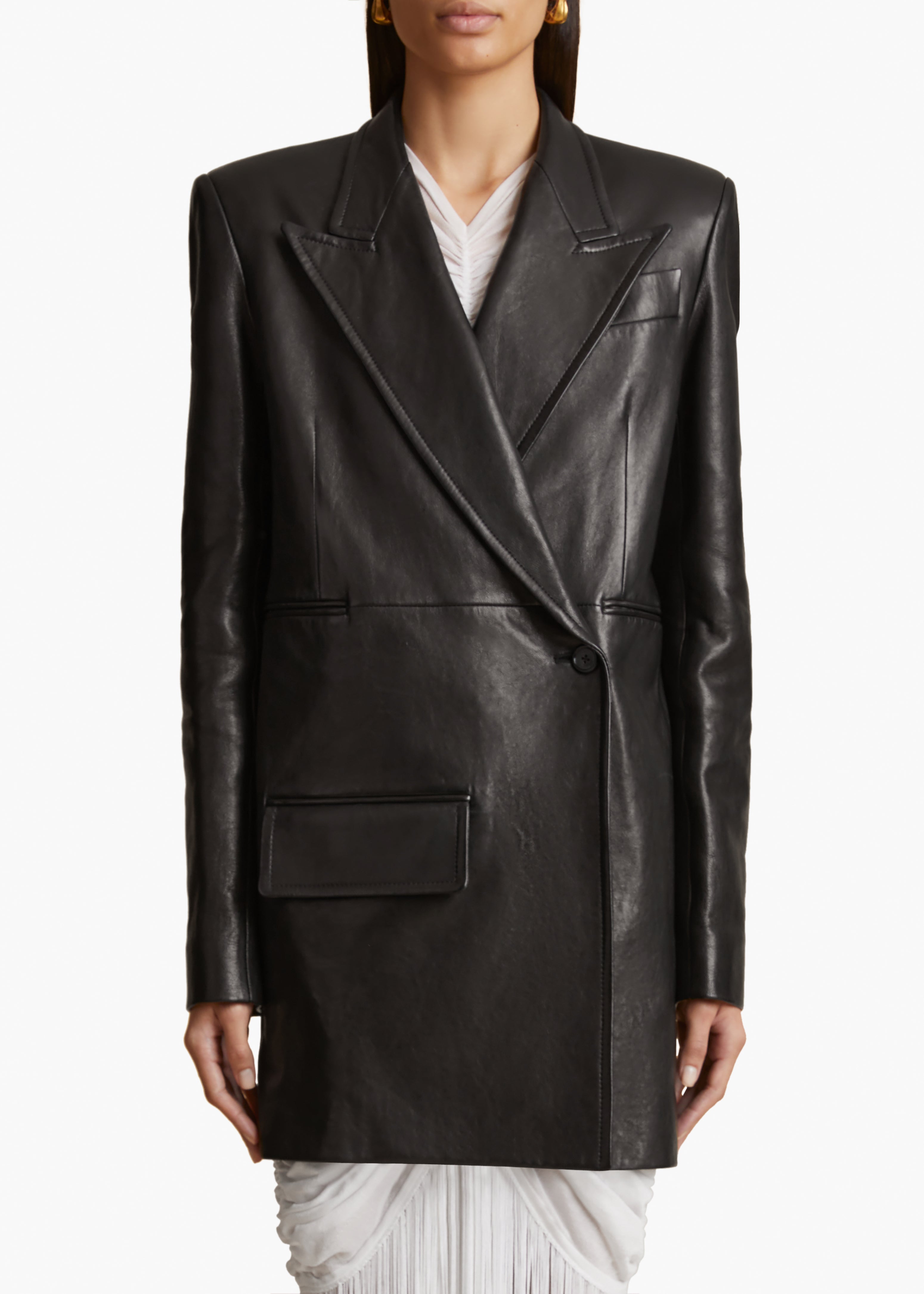 JACOBSON BLAZER IN BLACK LEATHER FRONT VIEW