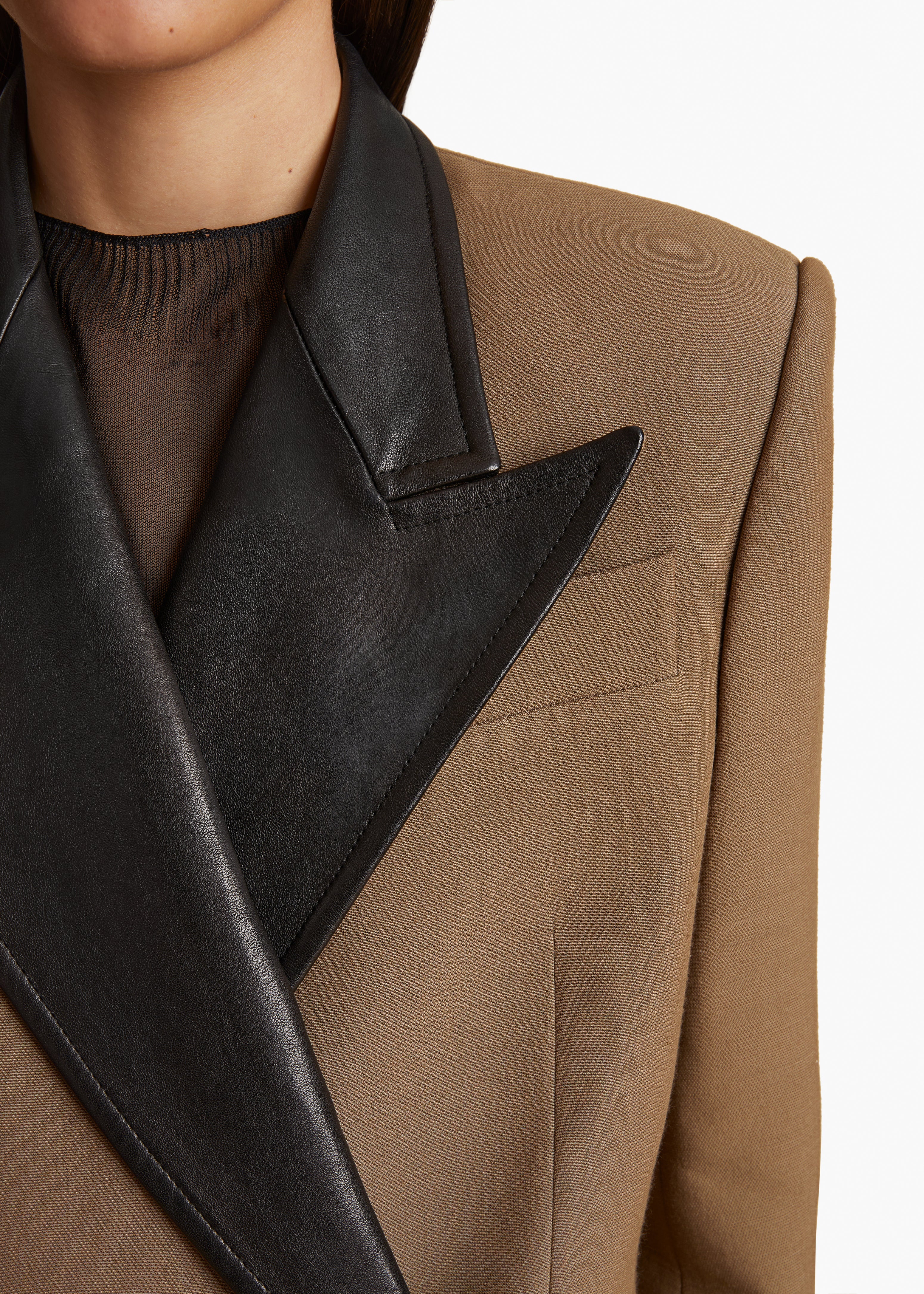 JACOBSON BLAZER IN TOFFEE AND BLACK LEATHER DETAILED VIEW 1