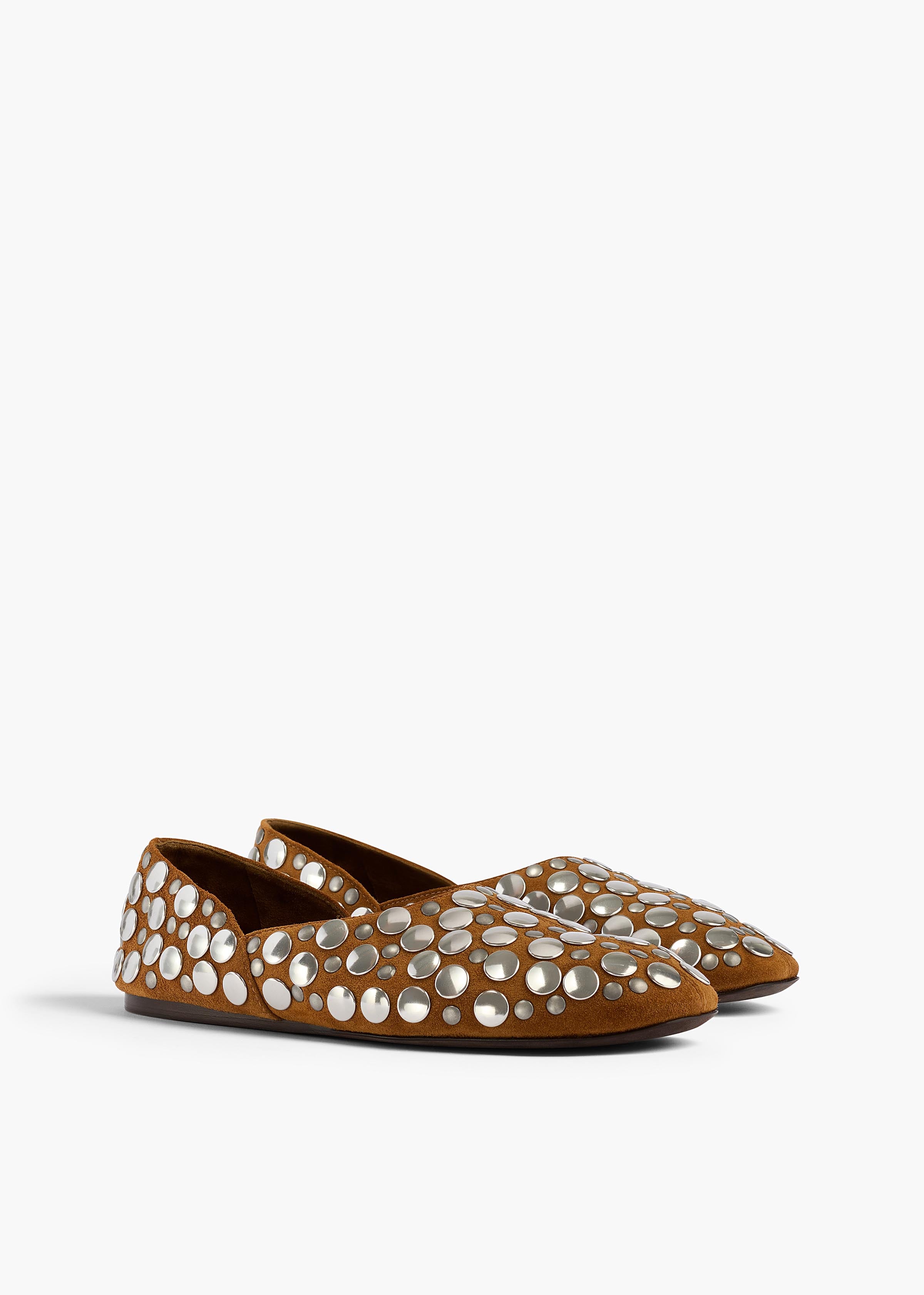 Jane Flat in Caramel Suede with Silver Studs