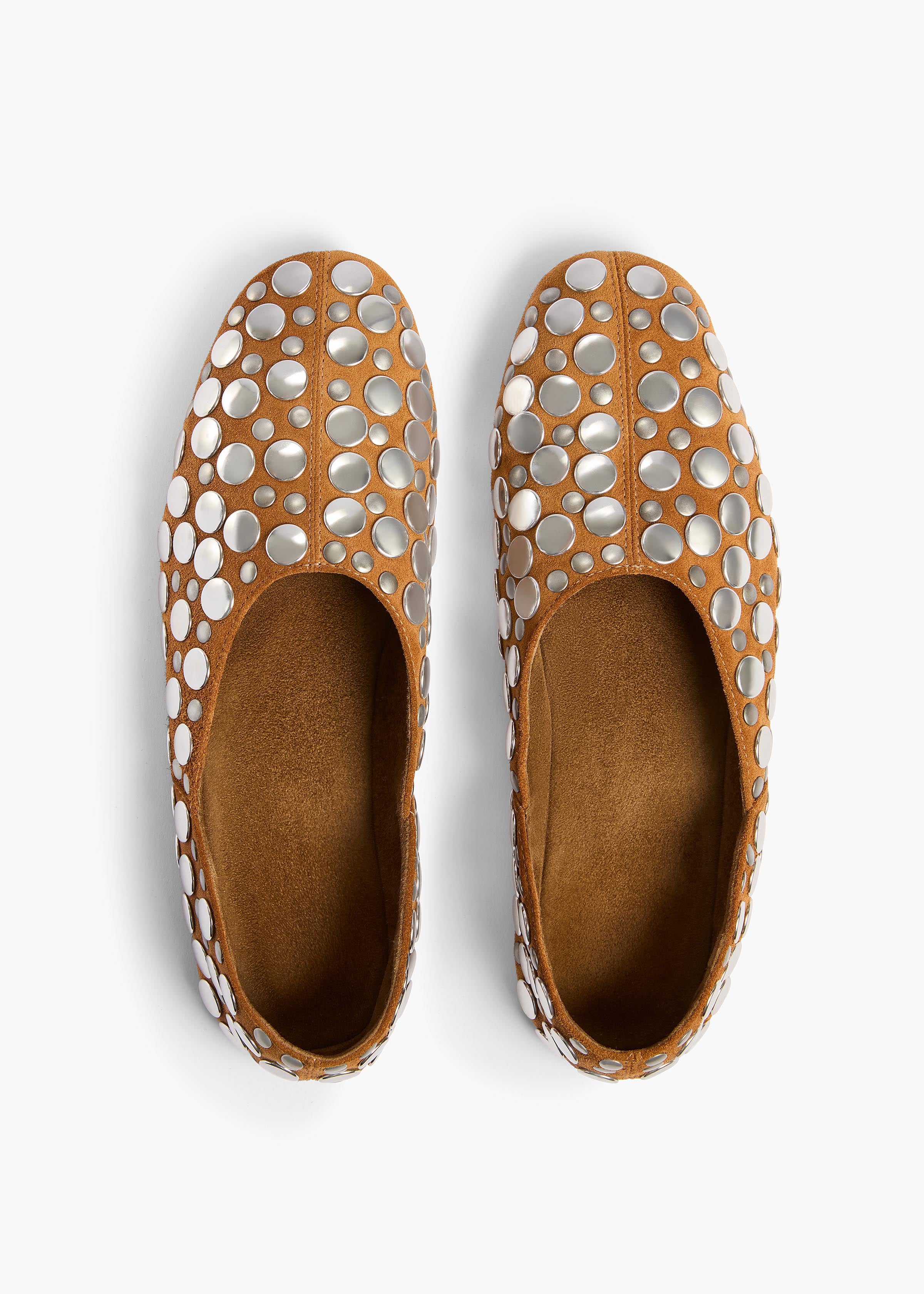 Jane Flat in Caramel Suede with Silver Studs
