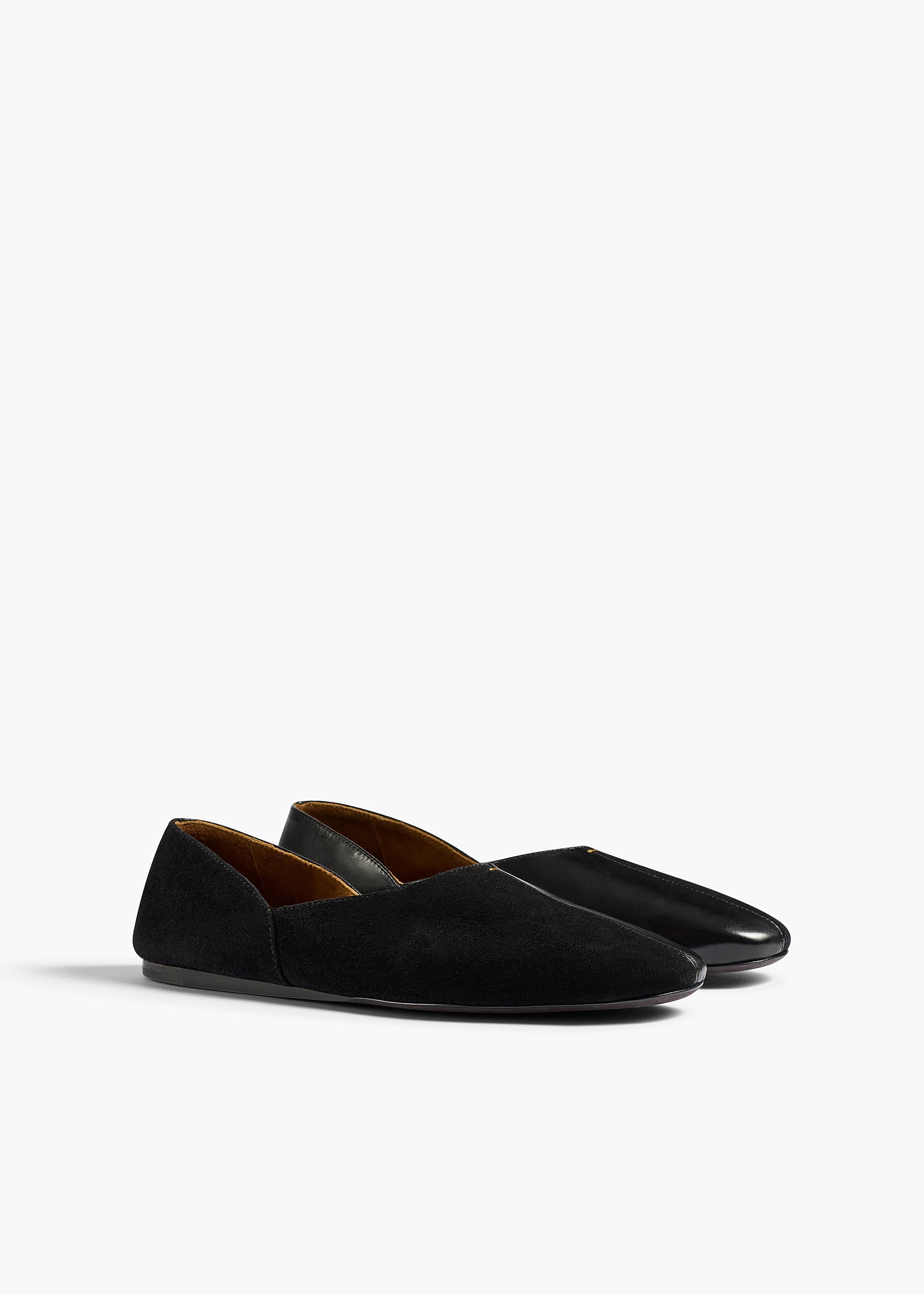 Jane Flat in Black Suede and Glazed Leather