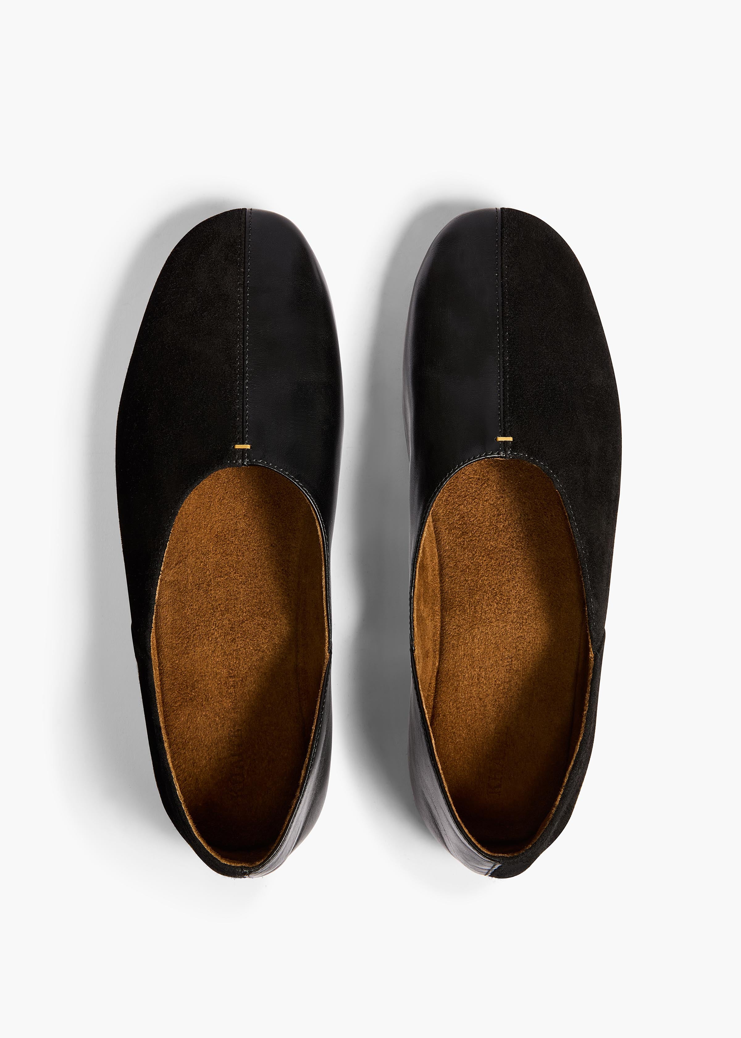 Jane Flat in Black Suede and Glazed Leather