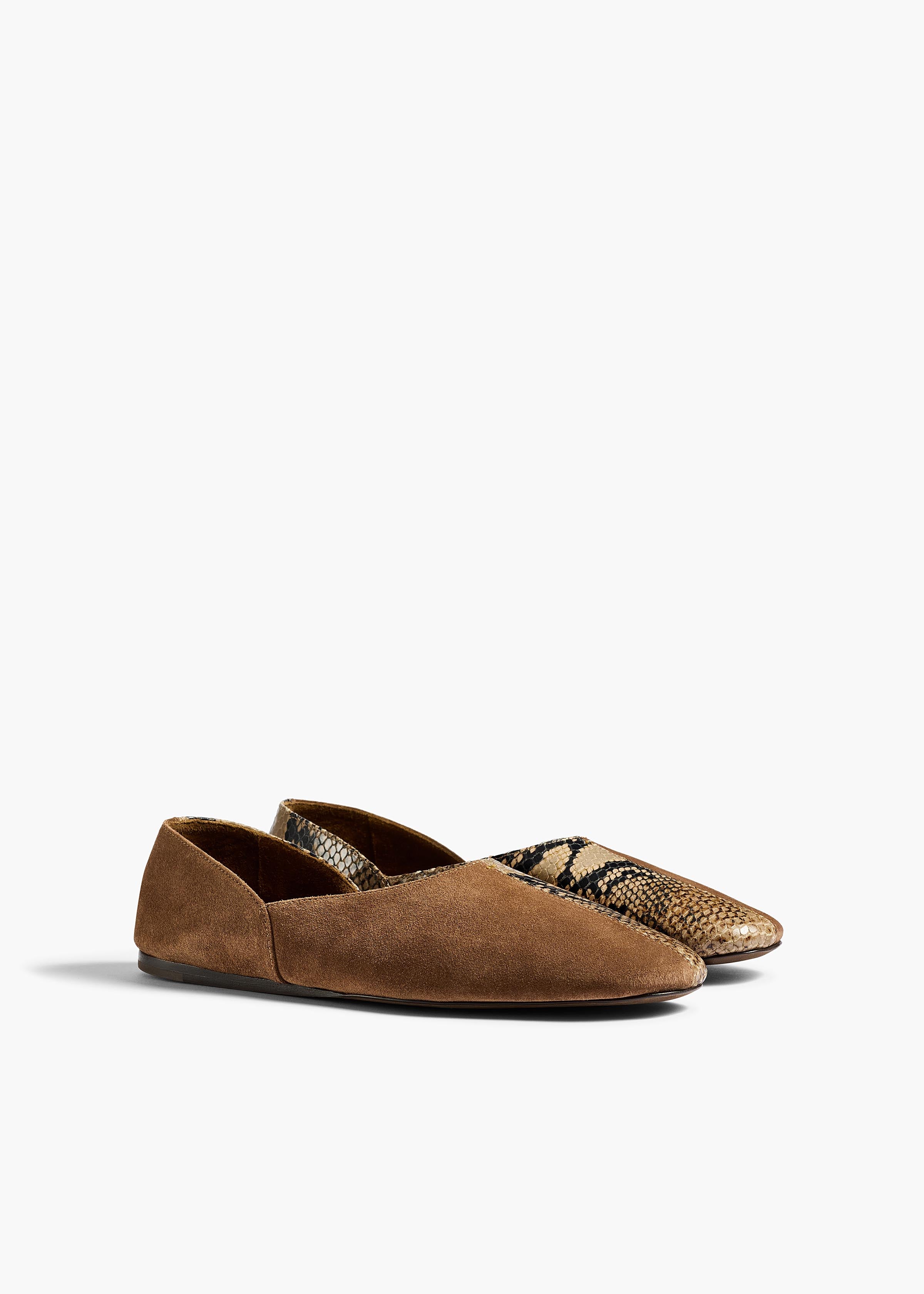 Jane Flat in Dattero Suede and Python-Embossed Taupe