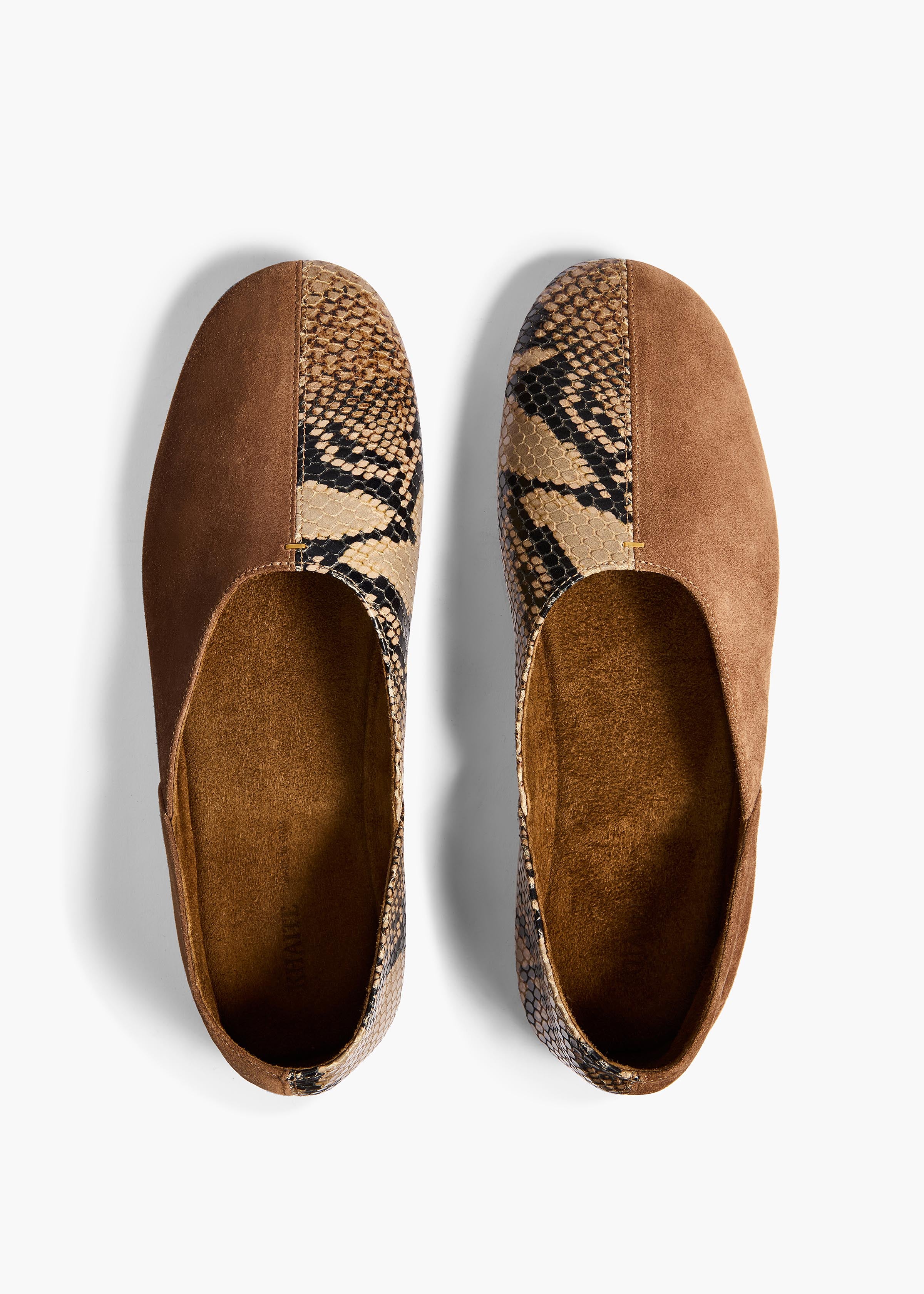 Jane Flat in Dattero Suede and Python-Embossed Taupe