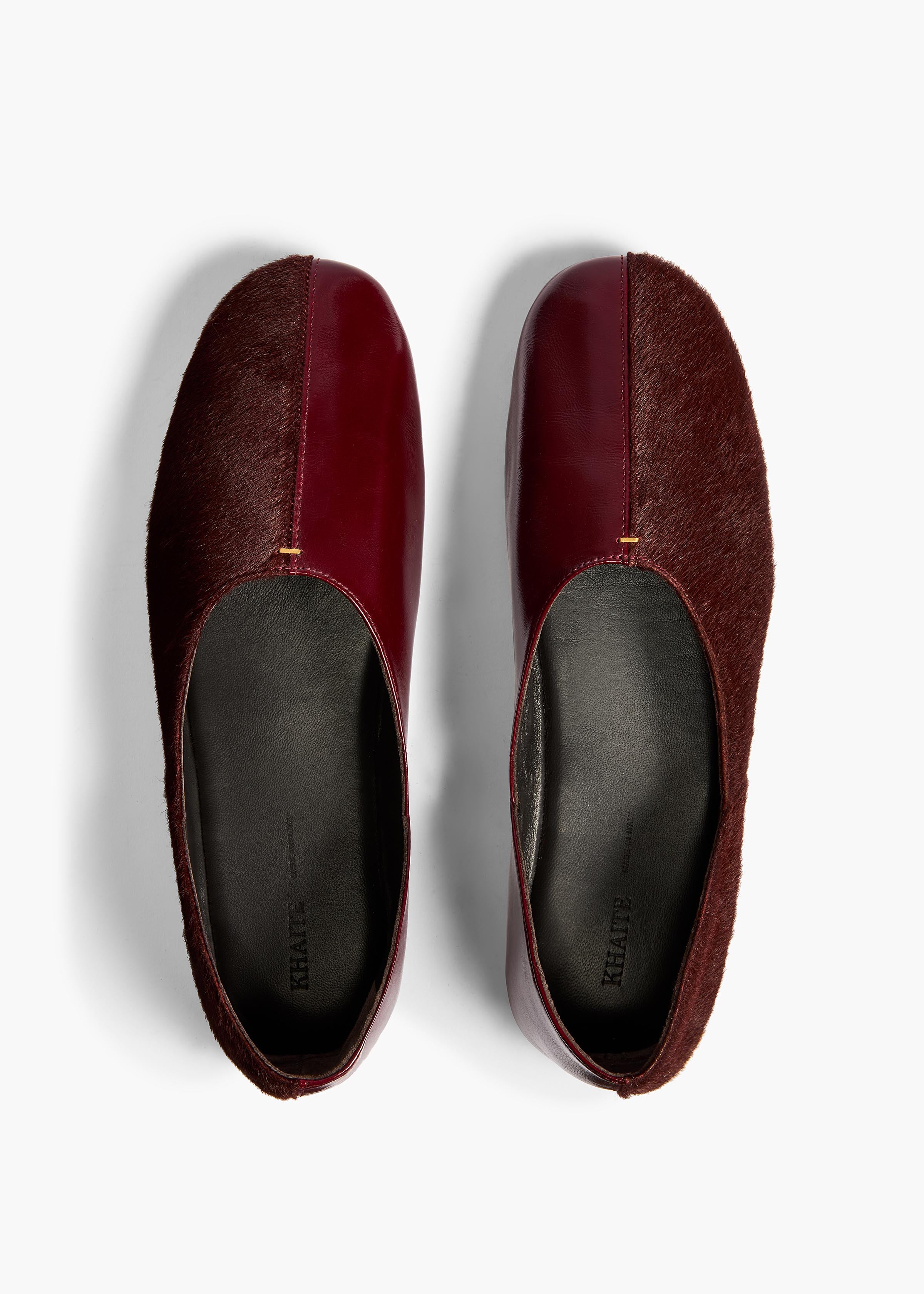 Jane Flat in Rouge Noir Haircalf and Glazed Leather