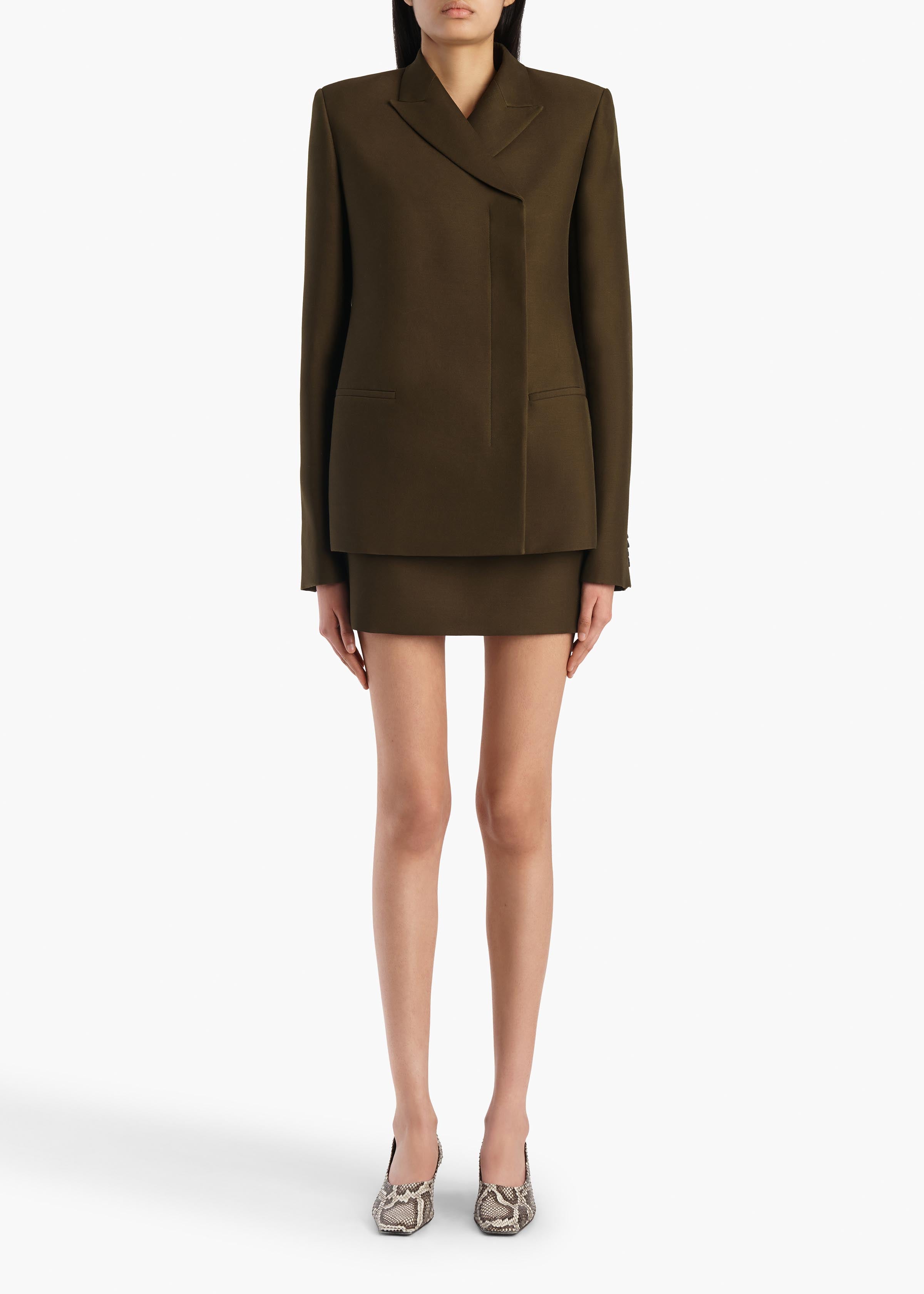 Jett Skirt in Dark Olive Wool Silk