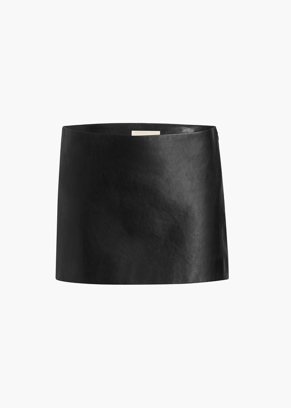 JETT SKIRT IN BLACK LEATHER FLAT VIEW