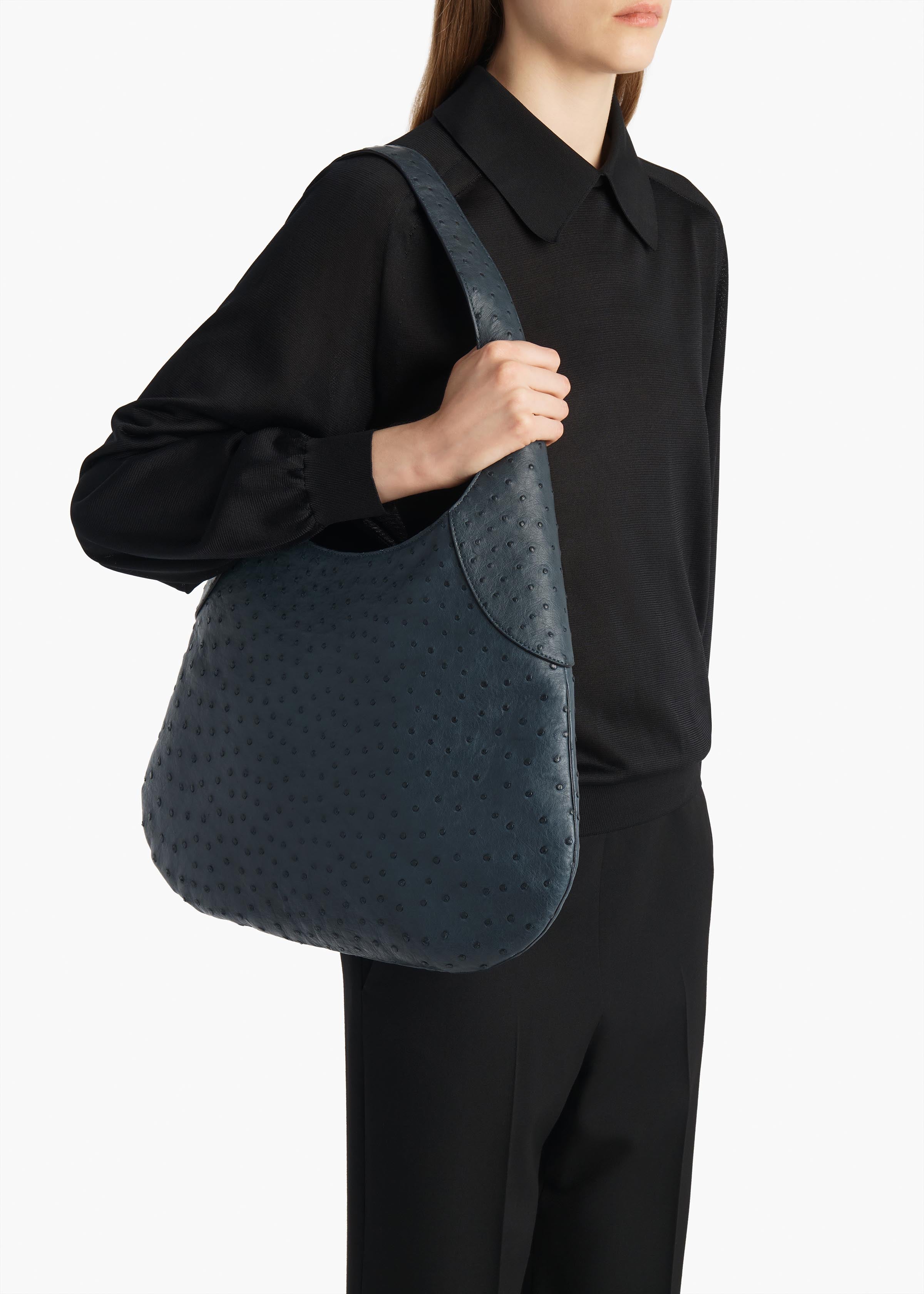 KHAITE  - Large Joan Hobo in Midnight Navy Ostrich