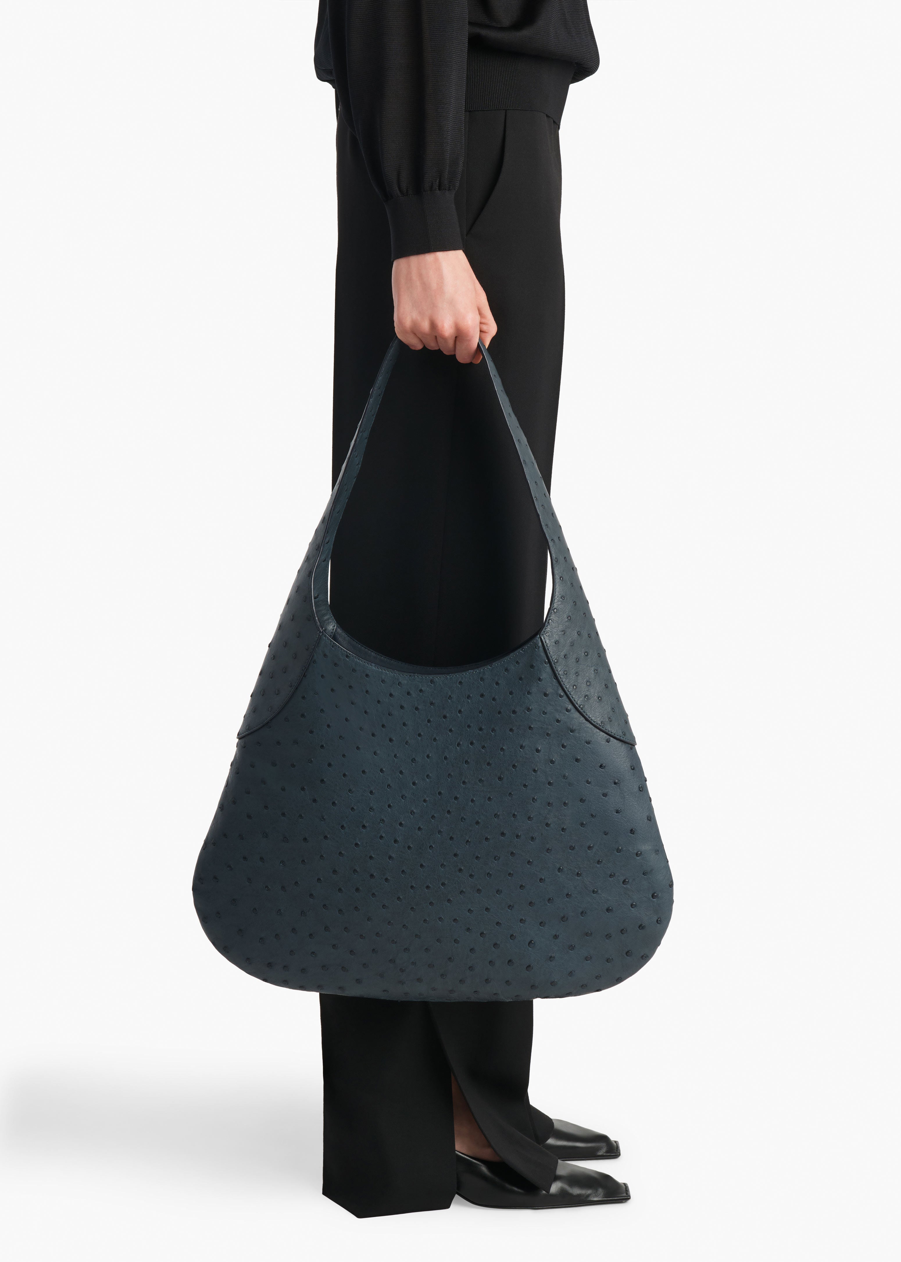 KHAITE  - Large Joan Hobo in Midnight Navy Ostrich