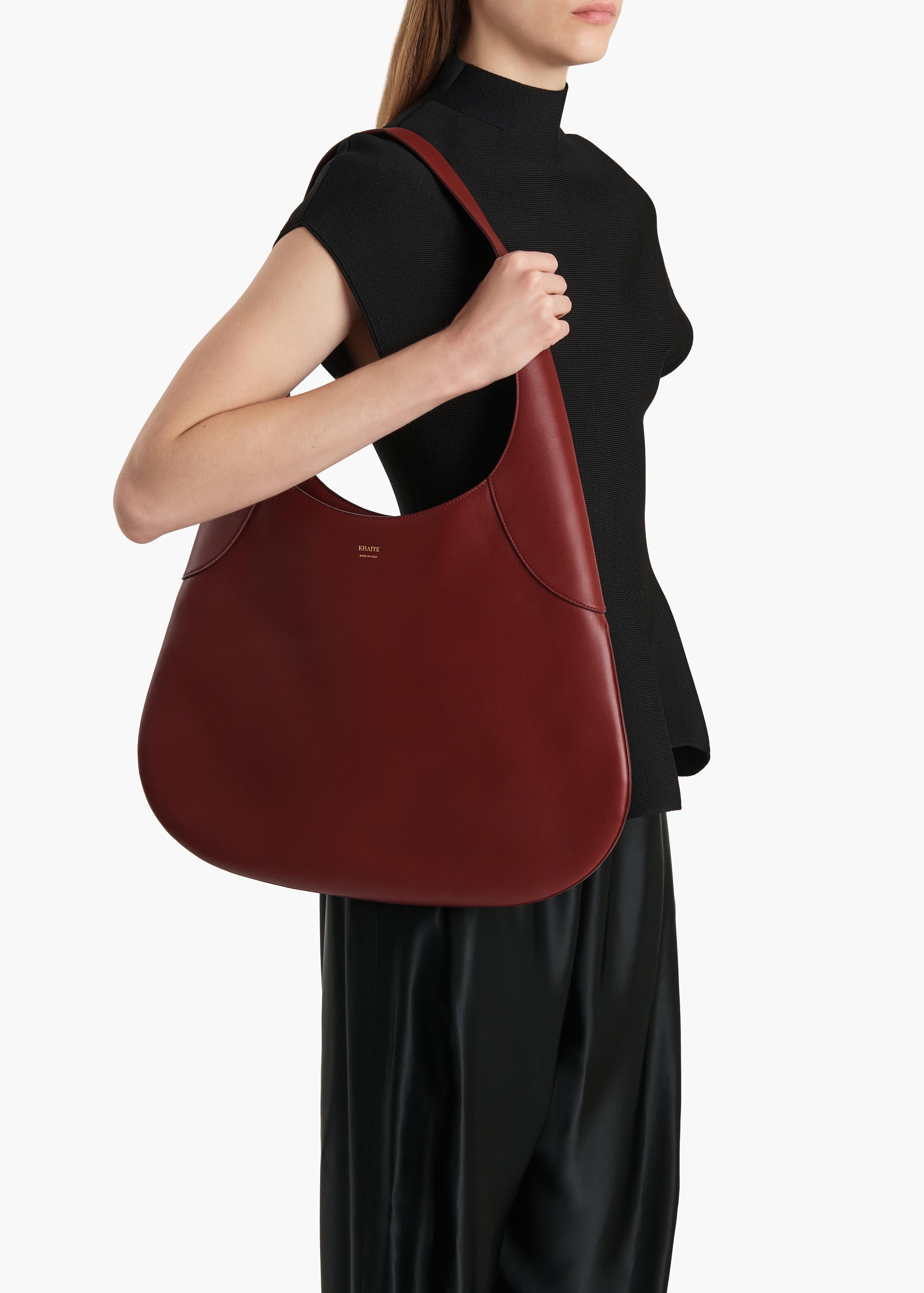 Large Joan Hobo in Oxblood Leather