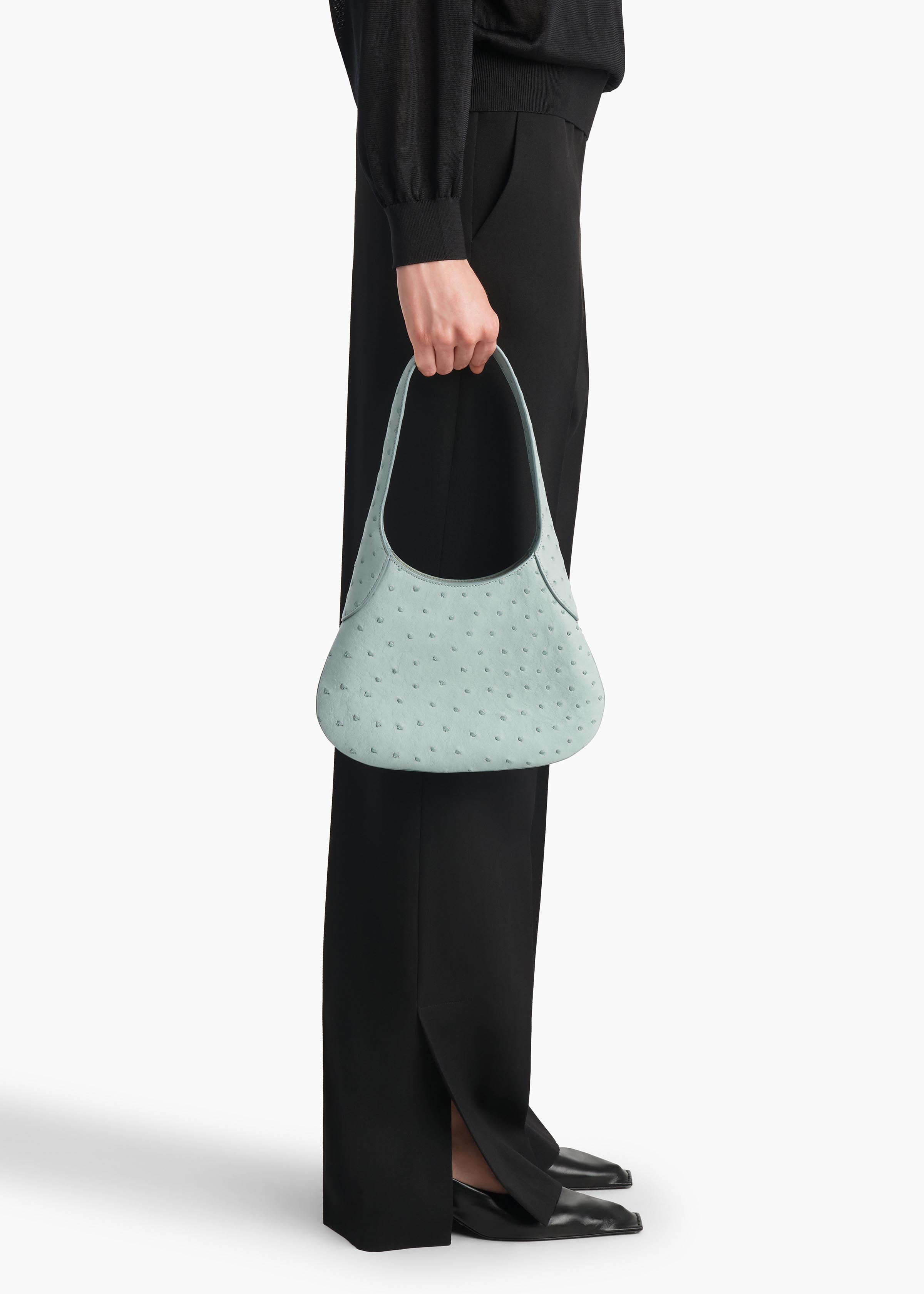 KHAITE  - Small Joan Hobo in Frost Ostrich