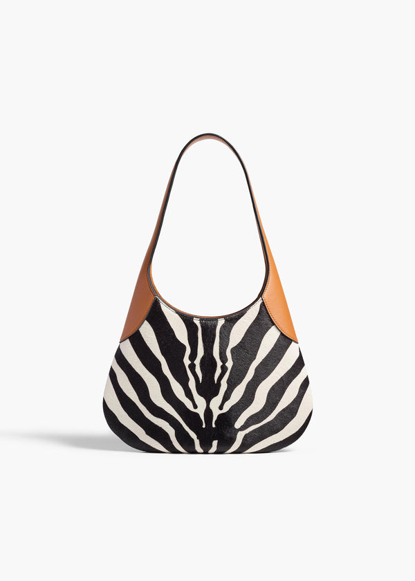 Small Joan Hobo in Zebra Print Haircalf and Tan Leather