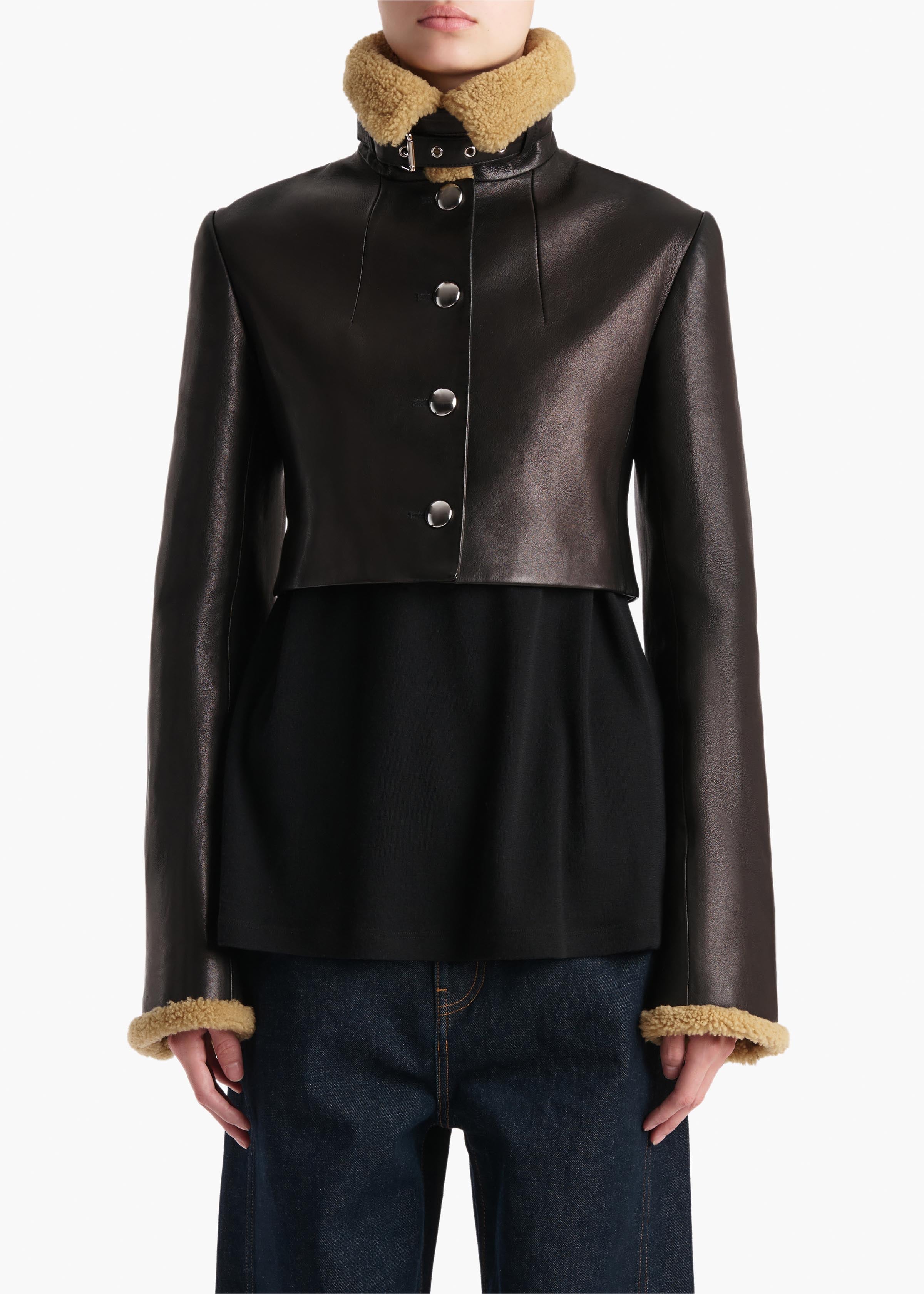 Jodie Jacket in Black Leather with Shearling – KHAITE