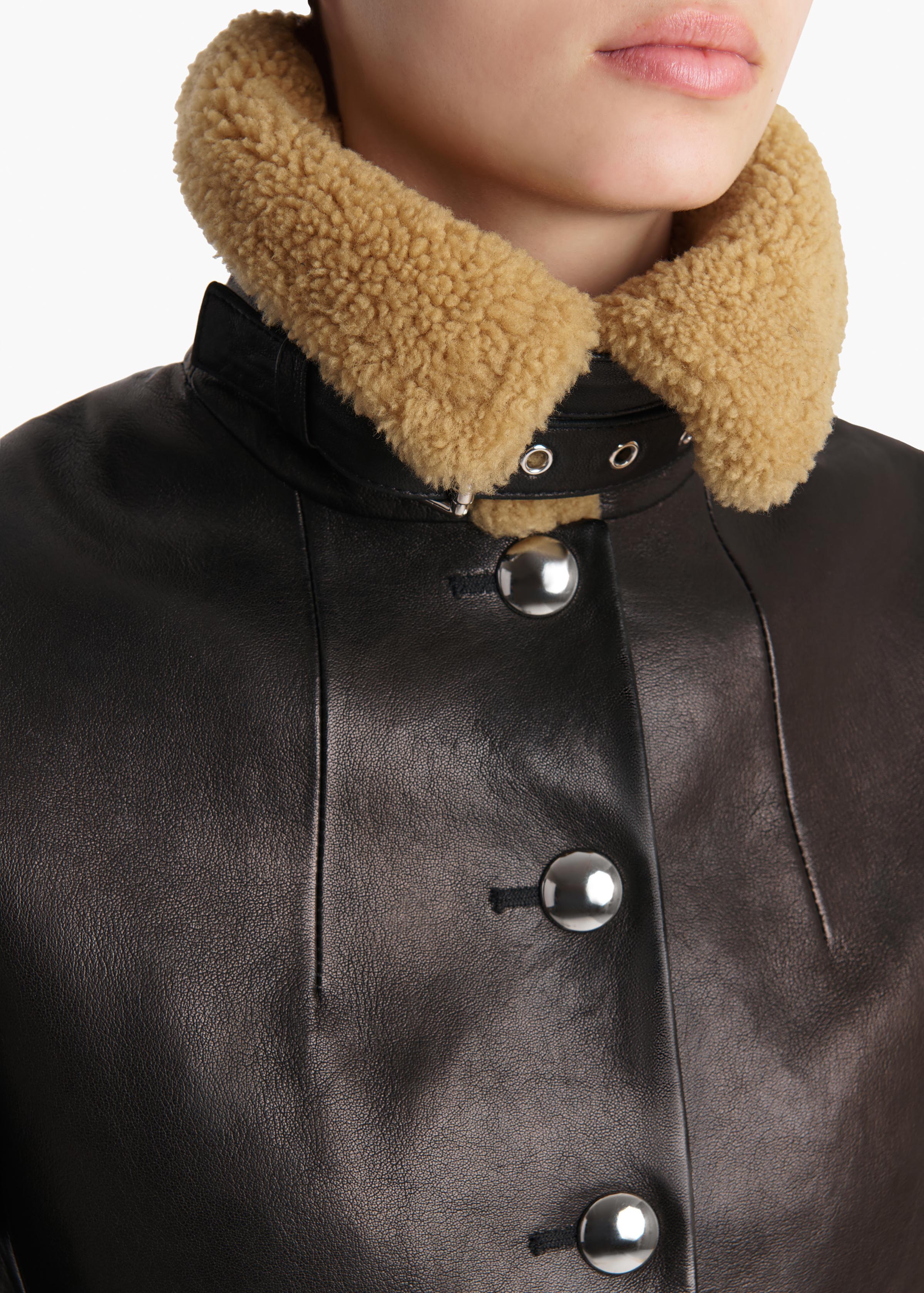 Jodie Jacket in Black Leather with Shearling – KHAITE