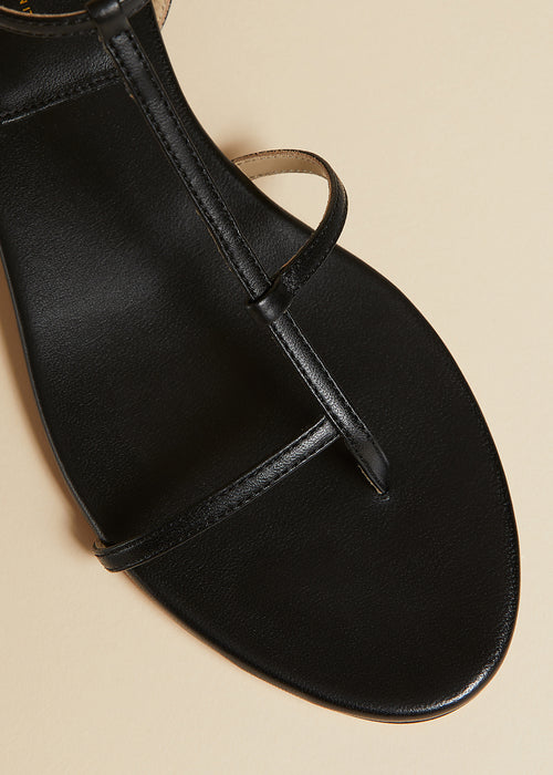 The Jones Flat Sandal in Black Leather