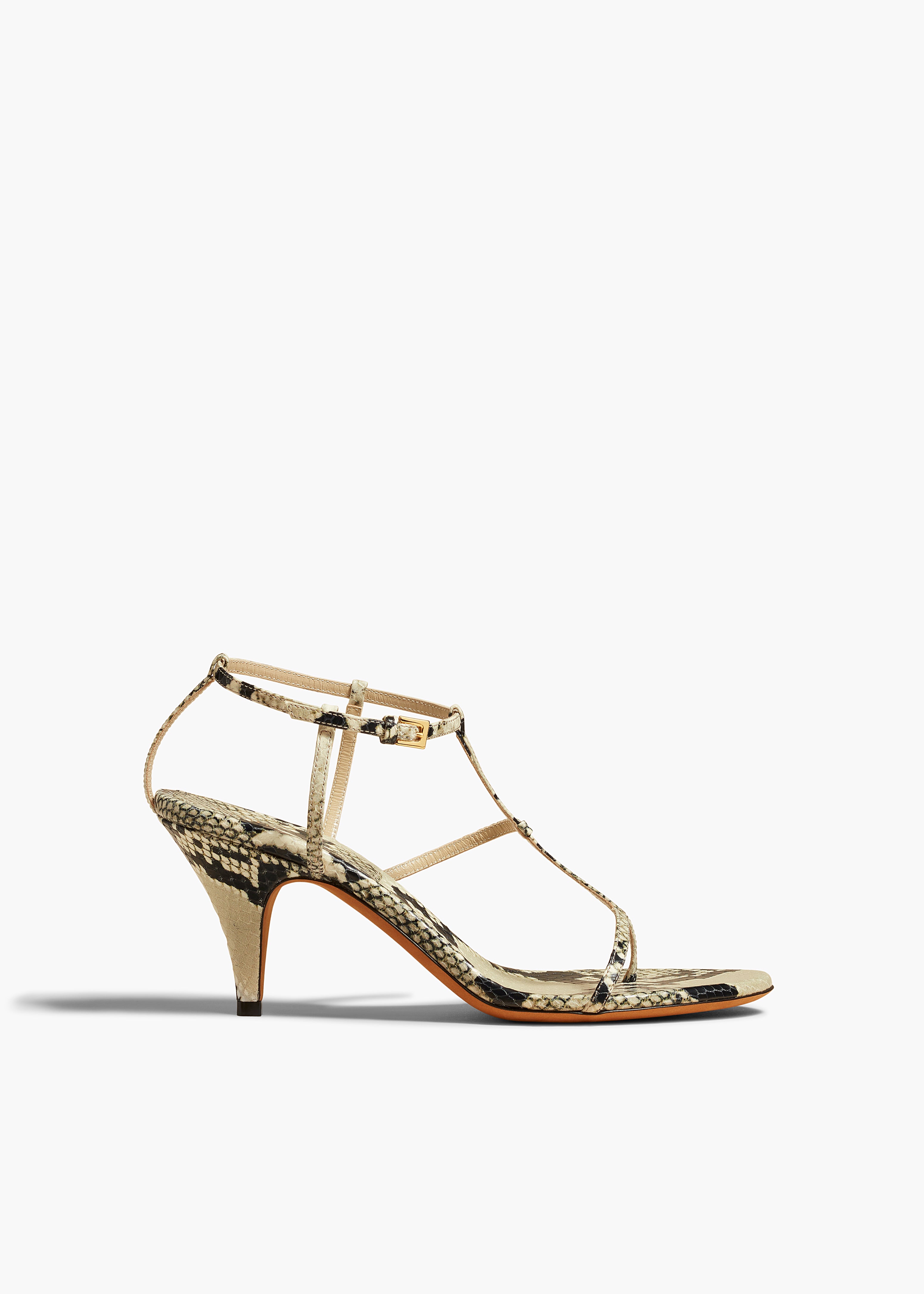 JONES HEEL SANDAL IN NATURAL PYTHON-EMBOSSED LEATHER FRONT VIEW