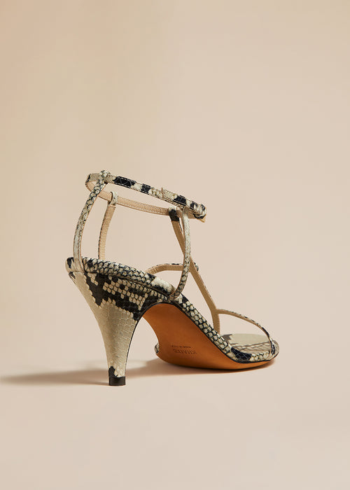 The Jones Heel Sandal in Natural Python-Embossed Leather