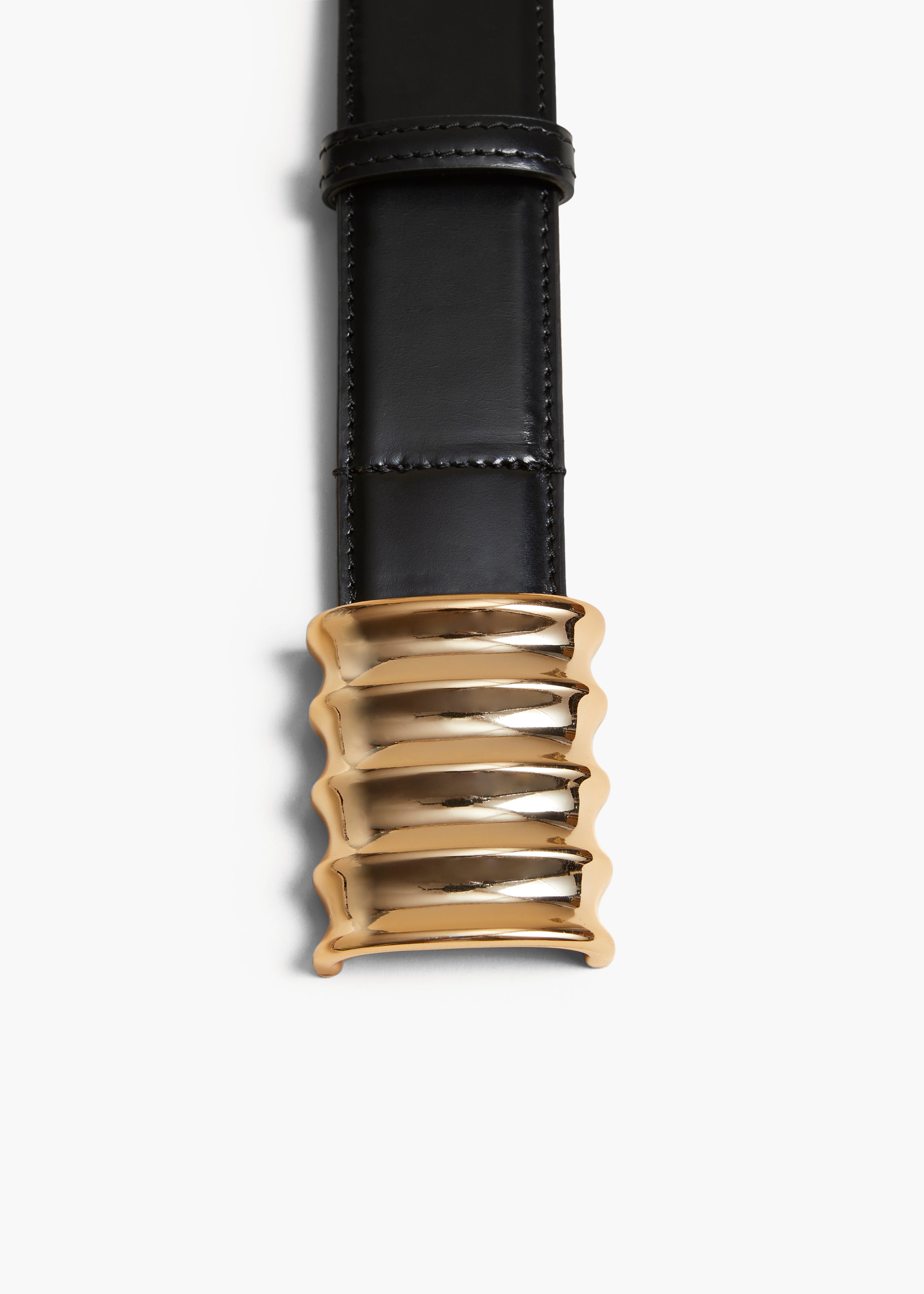 KHAITE LLC - Medium Julius Belt in Black Patent Leather with Gold