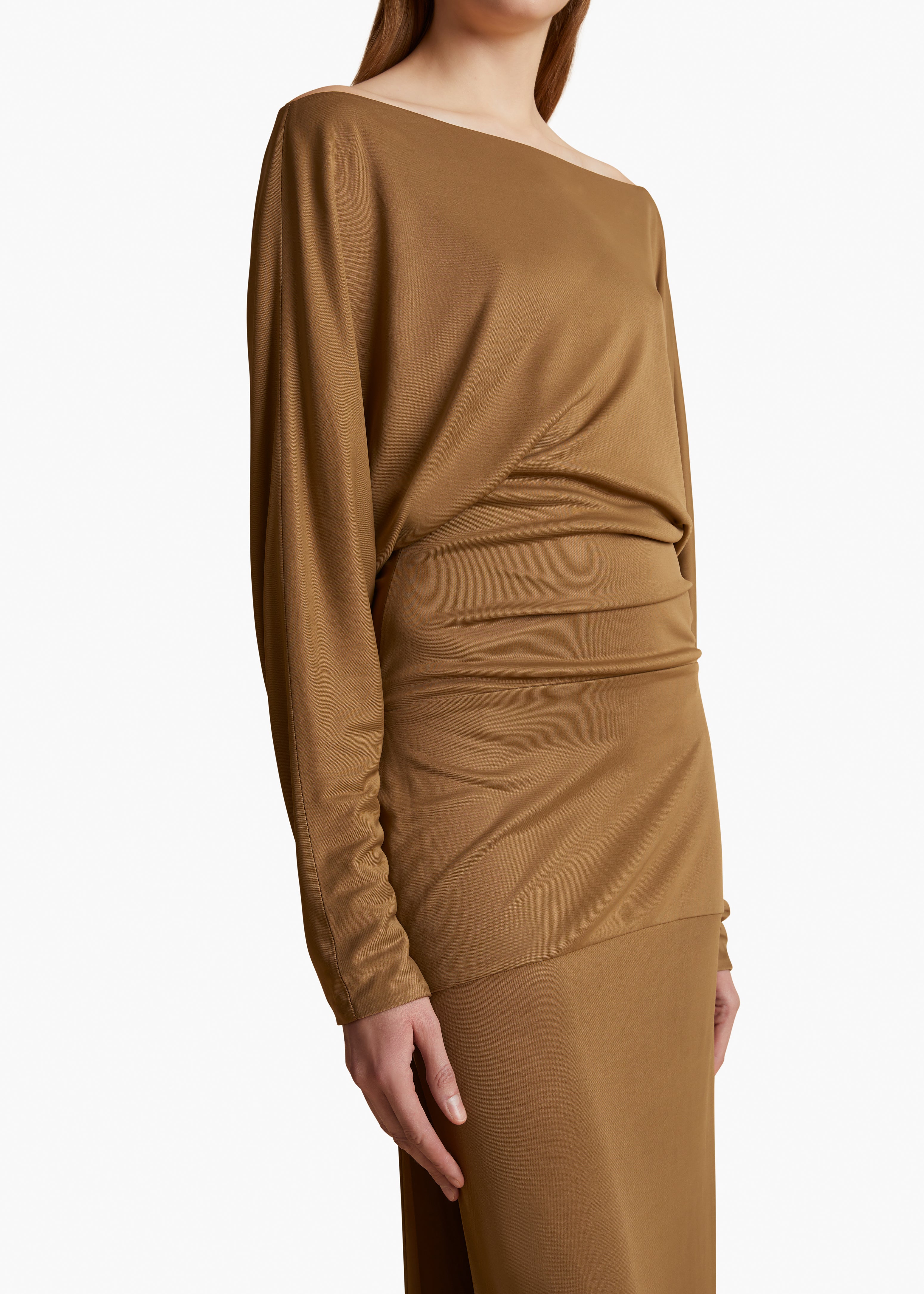 JUNET DRESS IN TOFFEE DETAILED VIEW 1