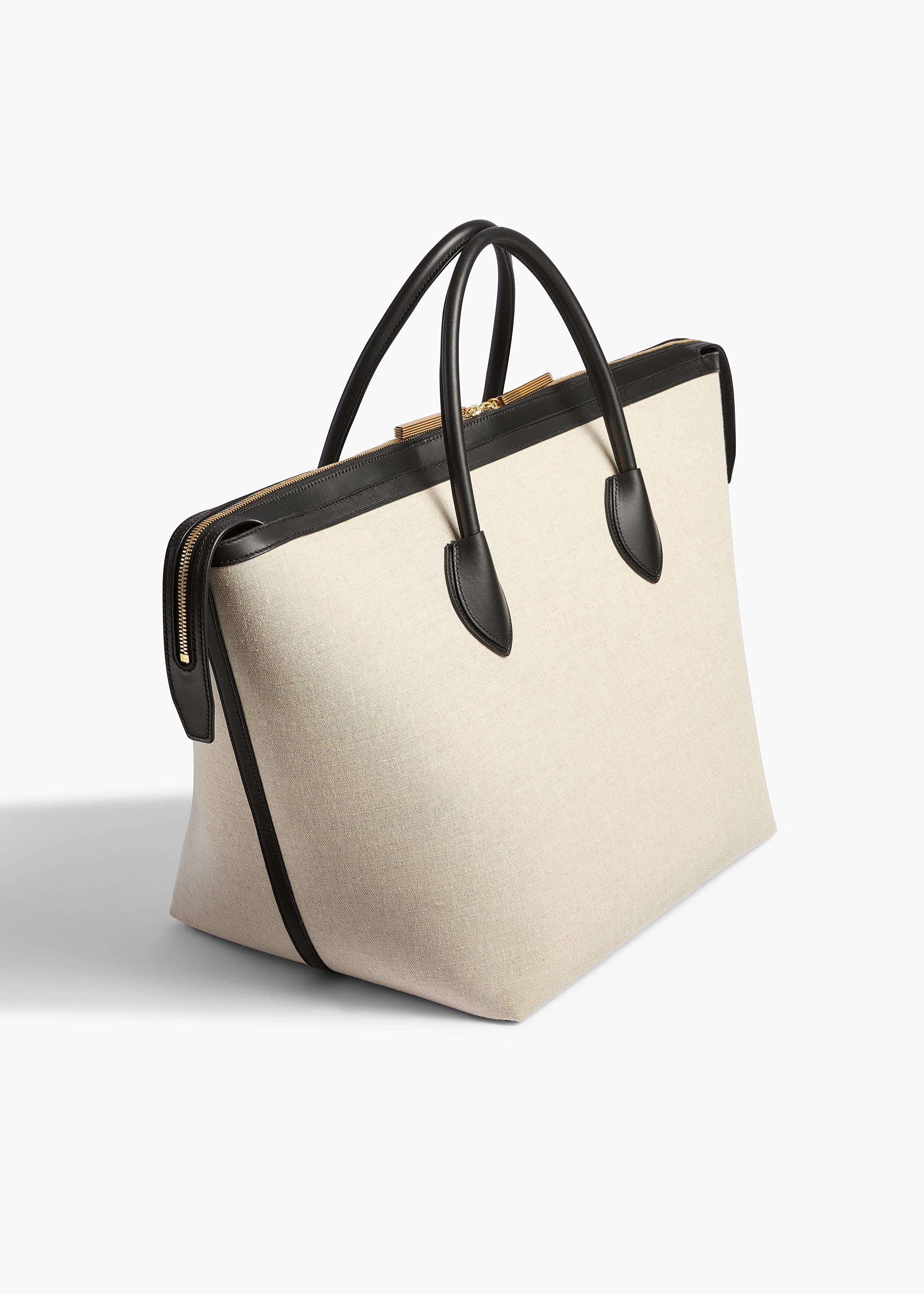 Kasia Tote in Black Leather and Natural Canvas