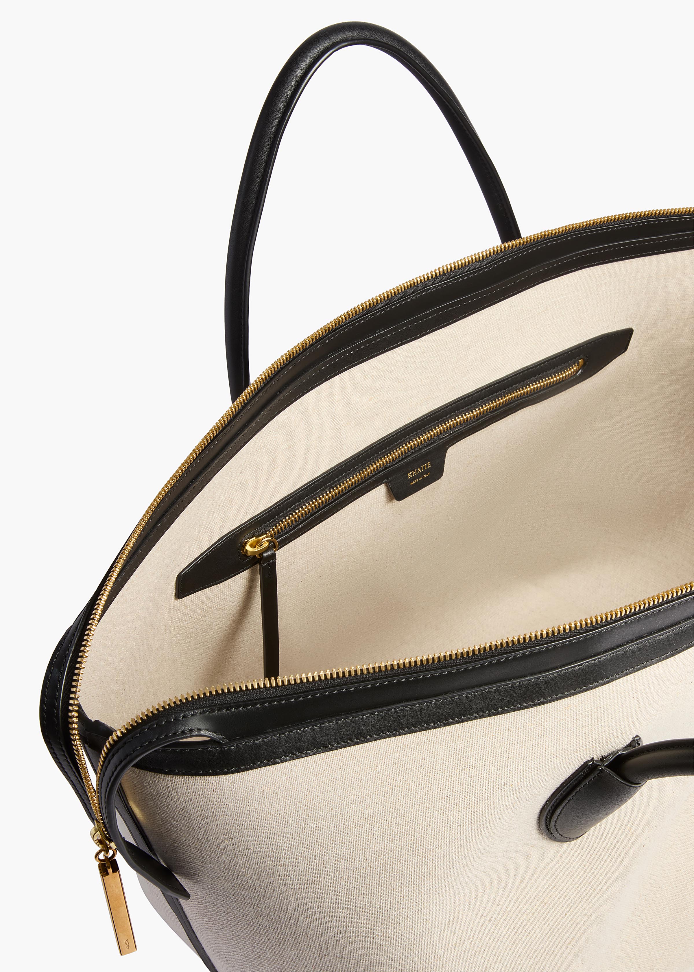 Kasia Tote in Black Leather and Natural Canvas
