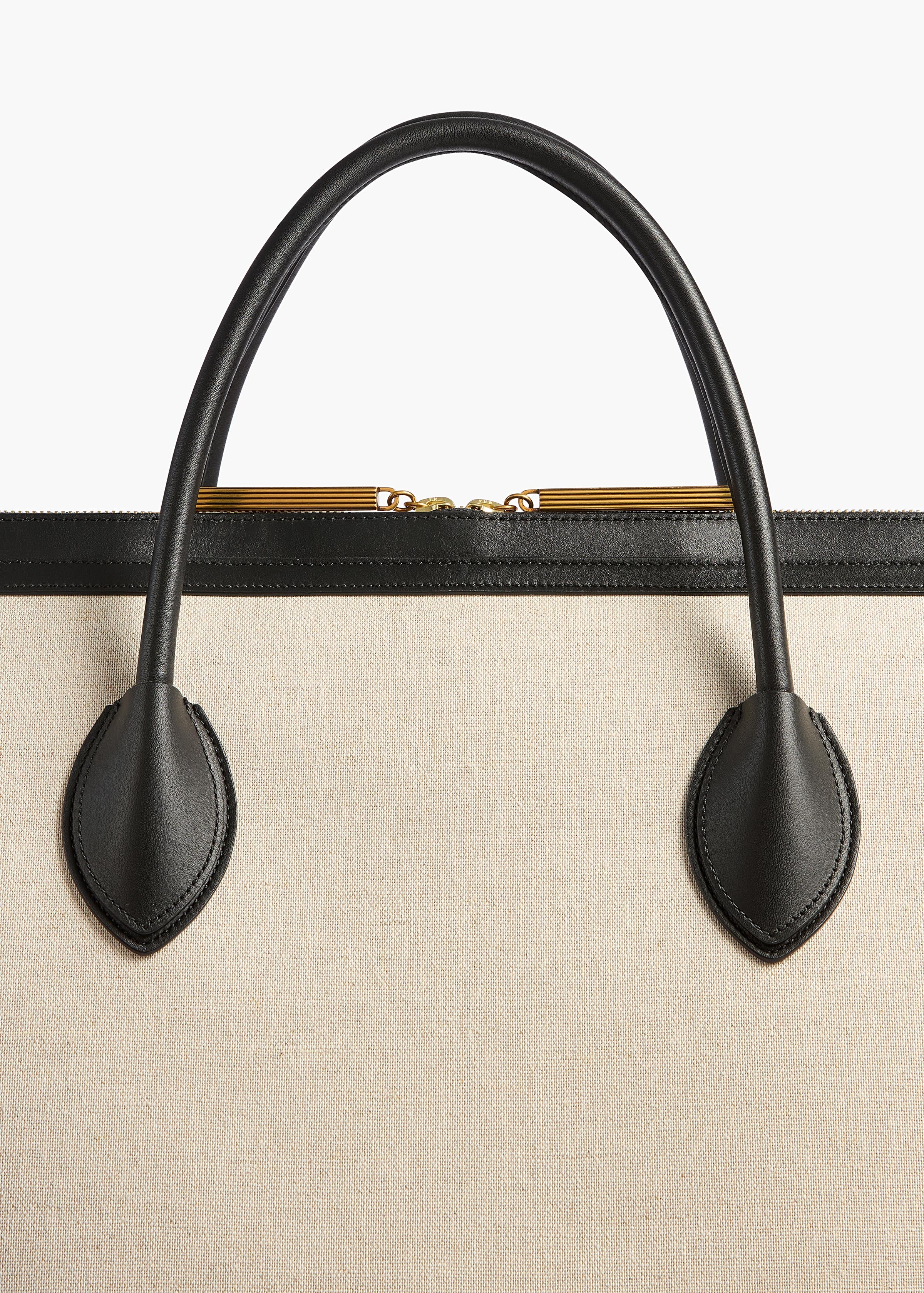 Kasia Tote in Black Leather and Natural Canvas