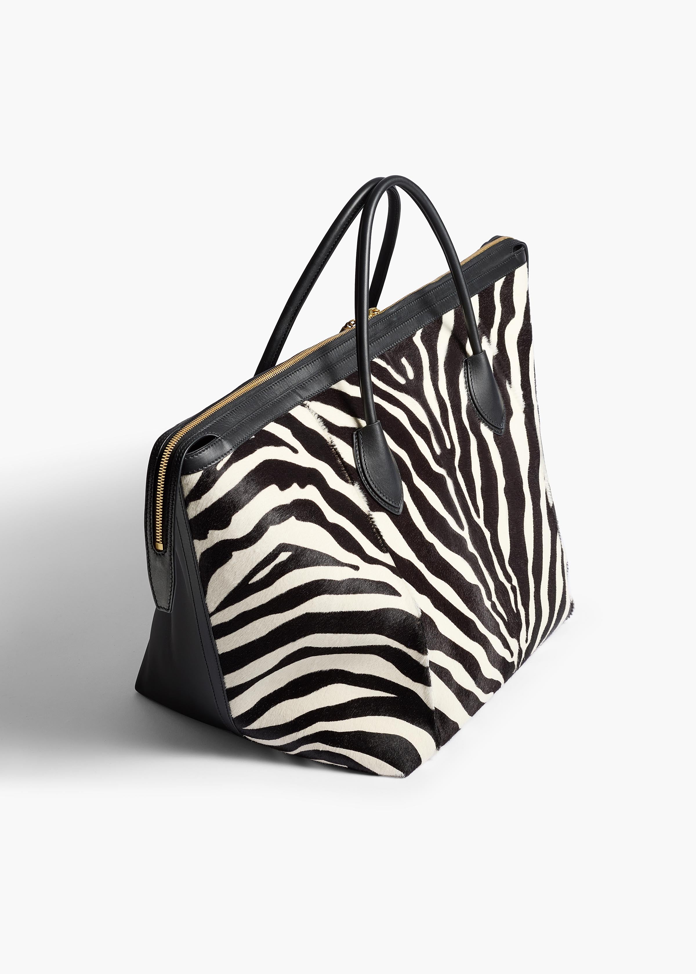 Kasia Tote in Black Leather with Zebra Print Haircalf – KHAITE