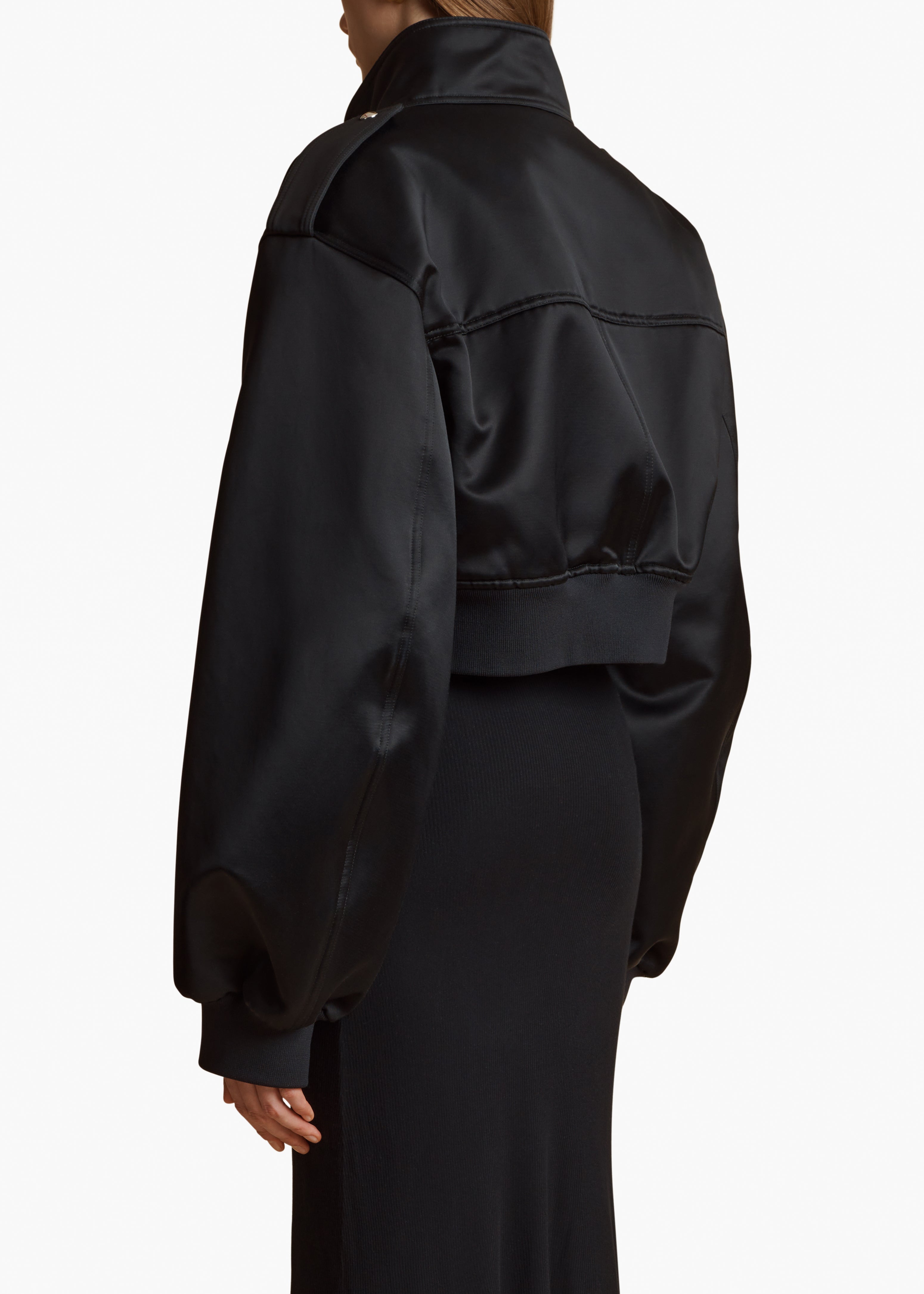 KEMBER JACKET IN BLACK SATIN BACK VIEW