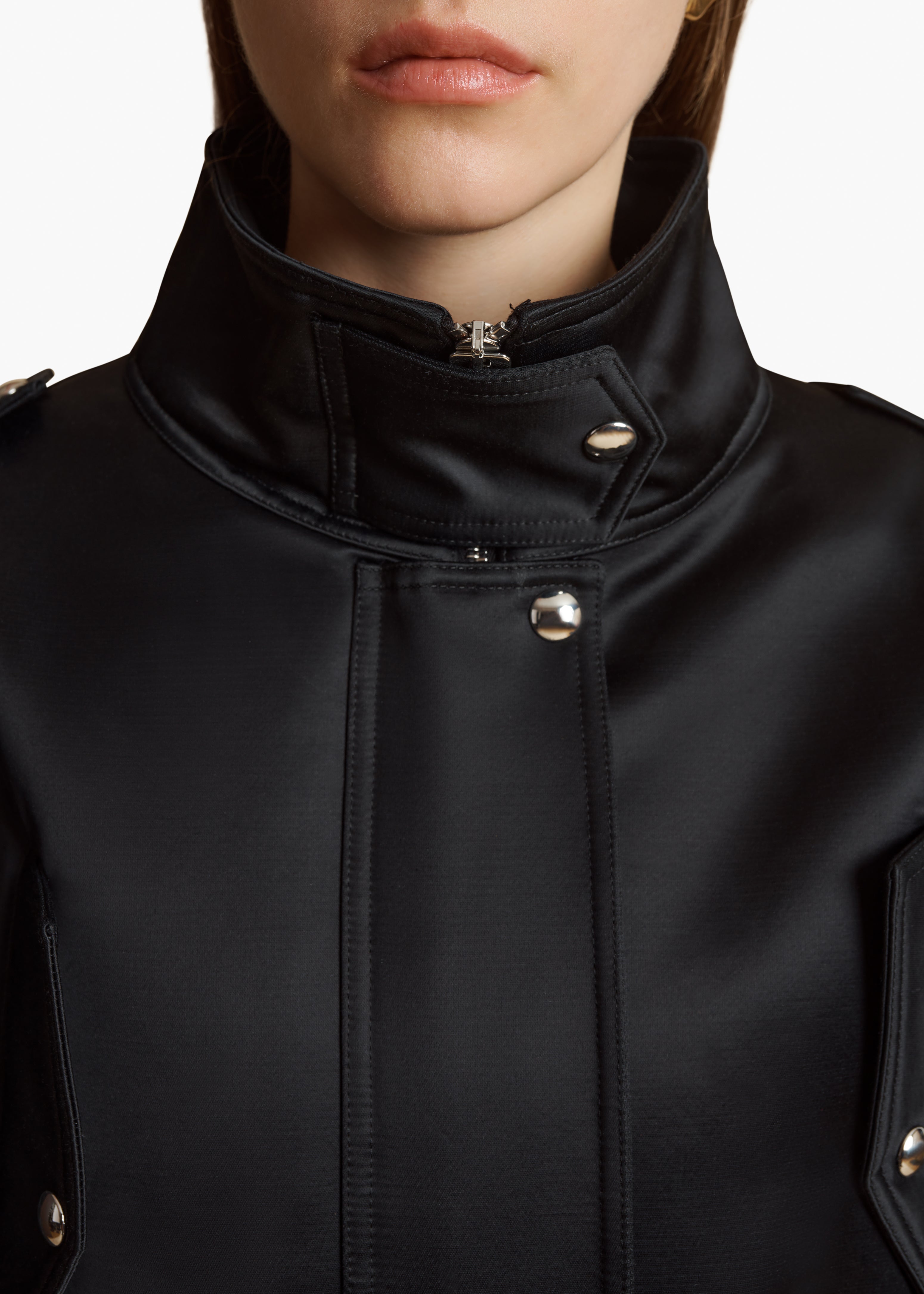 KEMBER JACKET IN BLACK SATIN DETAILED VIEW 2